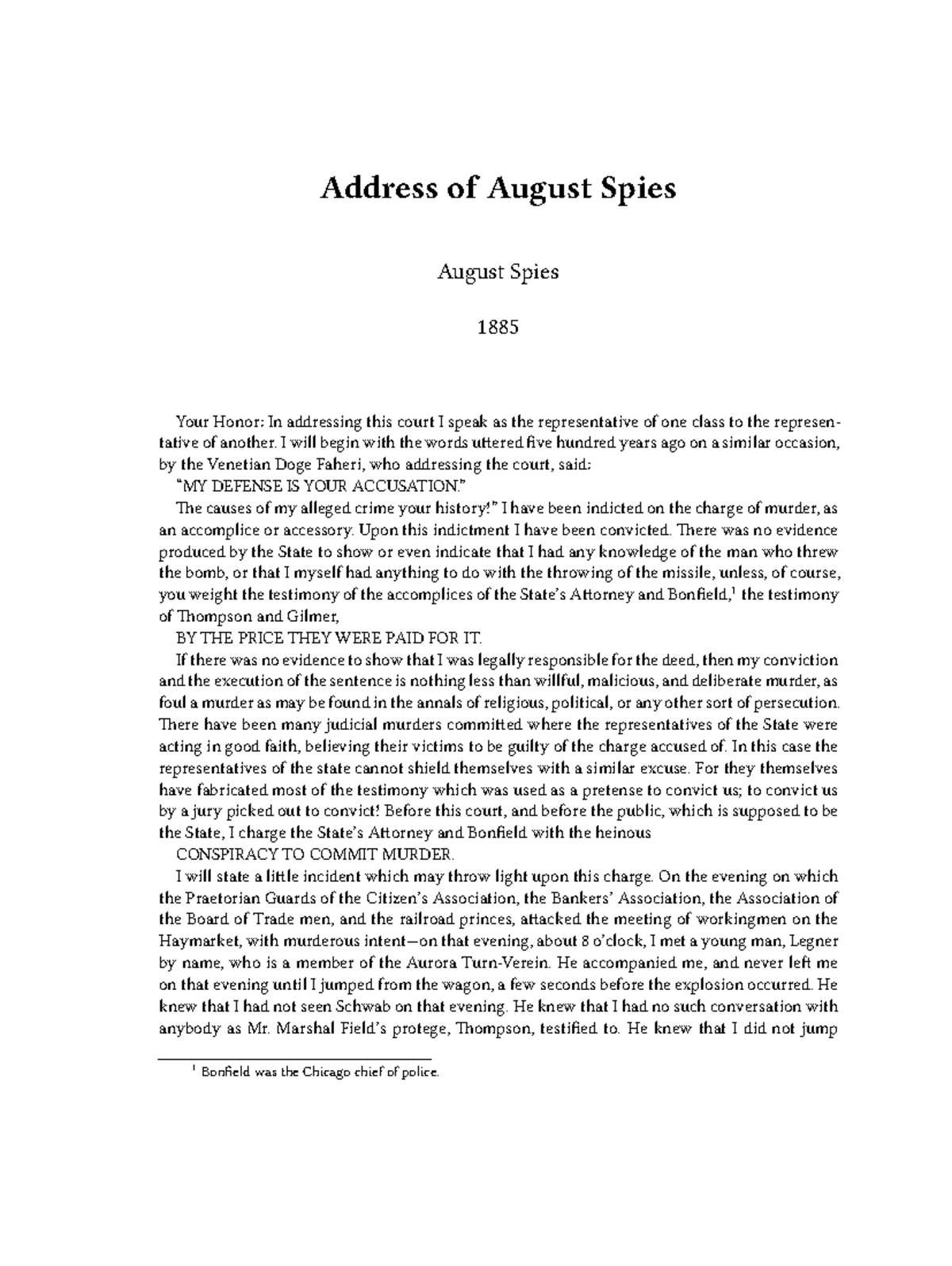 August Spies Address Of August Spies - Address Of August Spies August ...