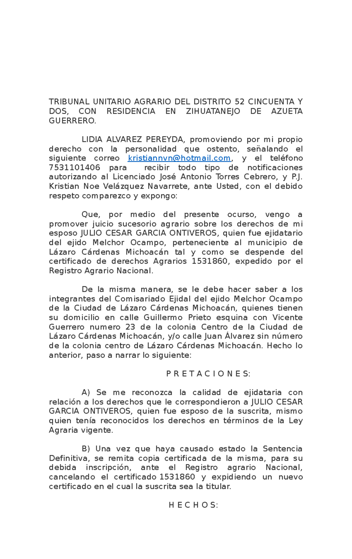 Juicio Sucesorio Intestamentario Agrario - TRIBUNAL UNITARIO AGRARIO ...