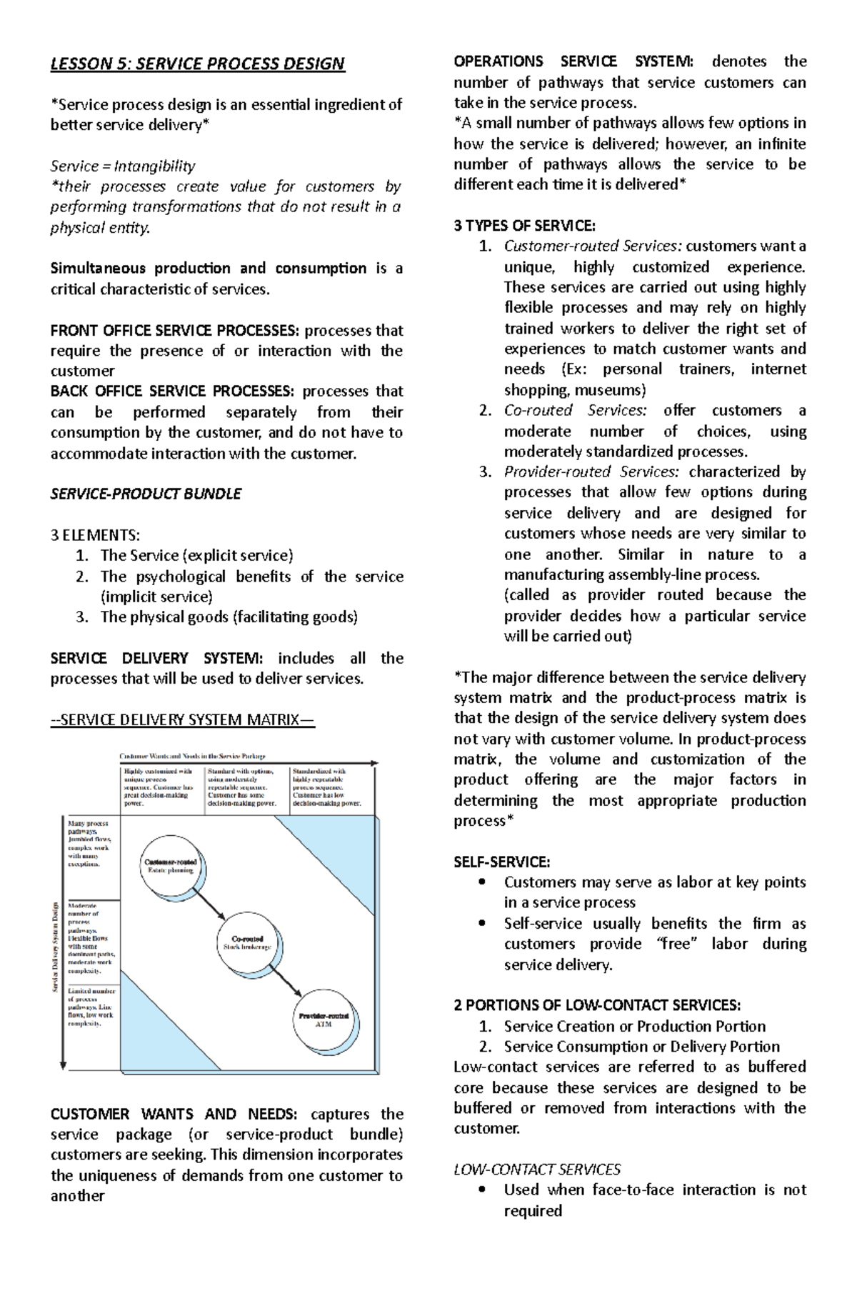TQM Chapter 5 - TQM notes - LESSON 5: SERVICE PROCESS DESIGN Service ...