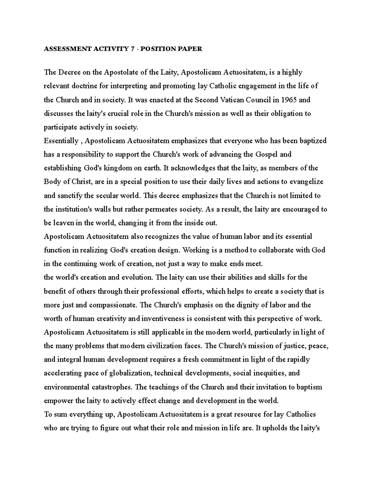 Assessment Activity 7 - Position Paper - ASSESSMENT ACTIVITY 7 ...