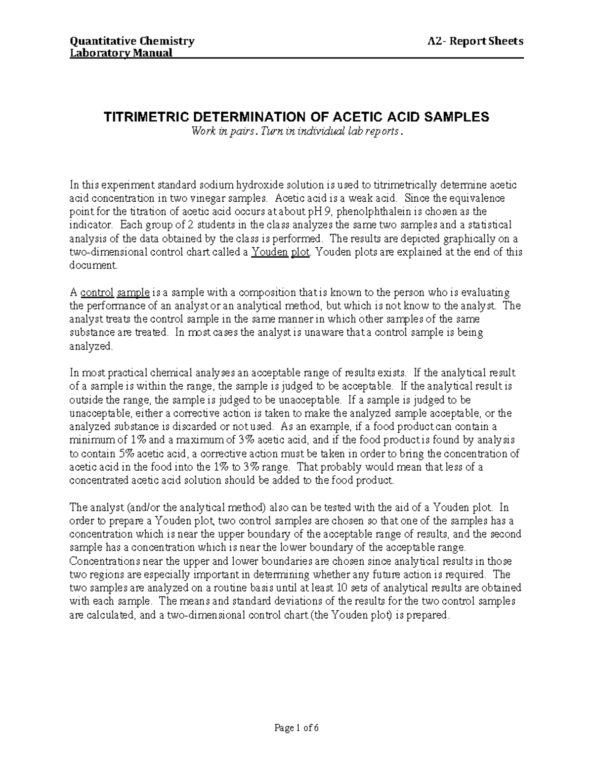 (TD) Titrimetric Determination Laboratory Manual TITRIMETRIC