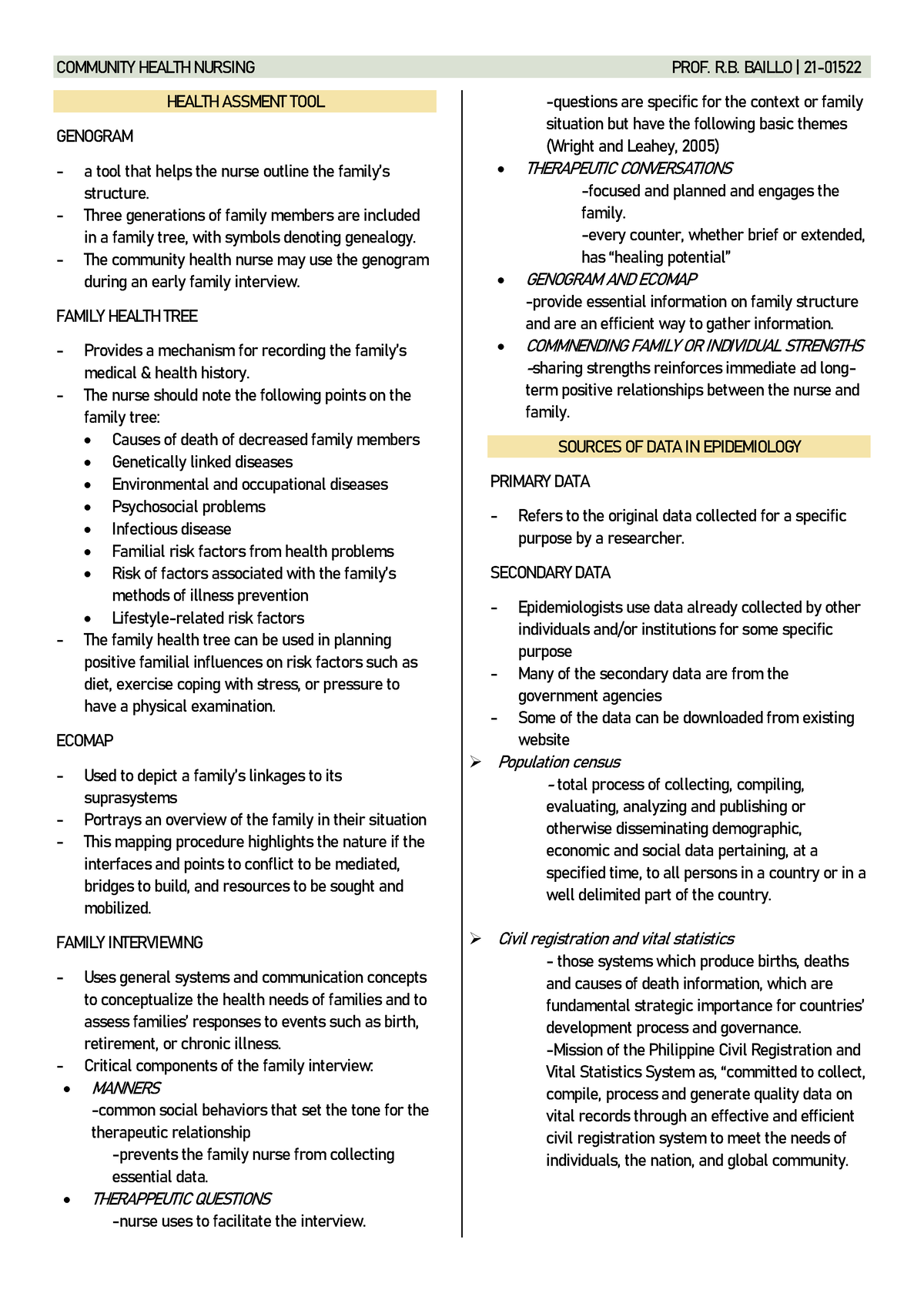 CHN- Final - Community Health Nursing - HEALTH ASSMENT TOOL GENOGRAM a ...