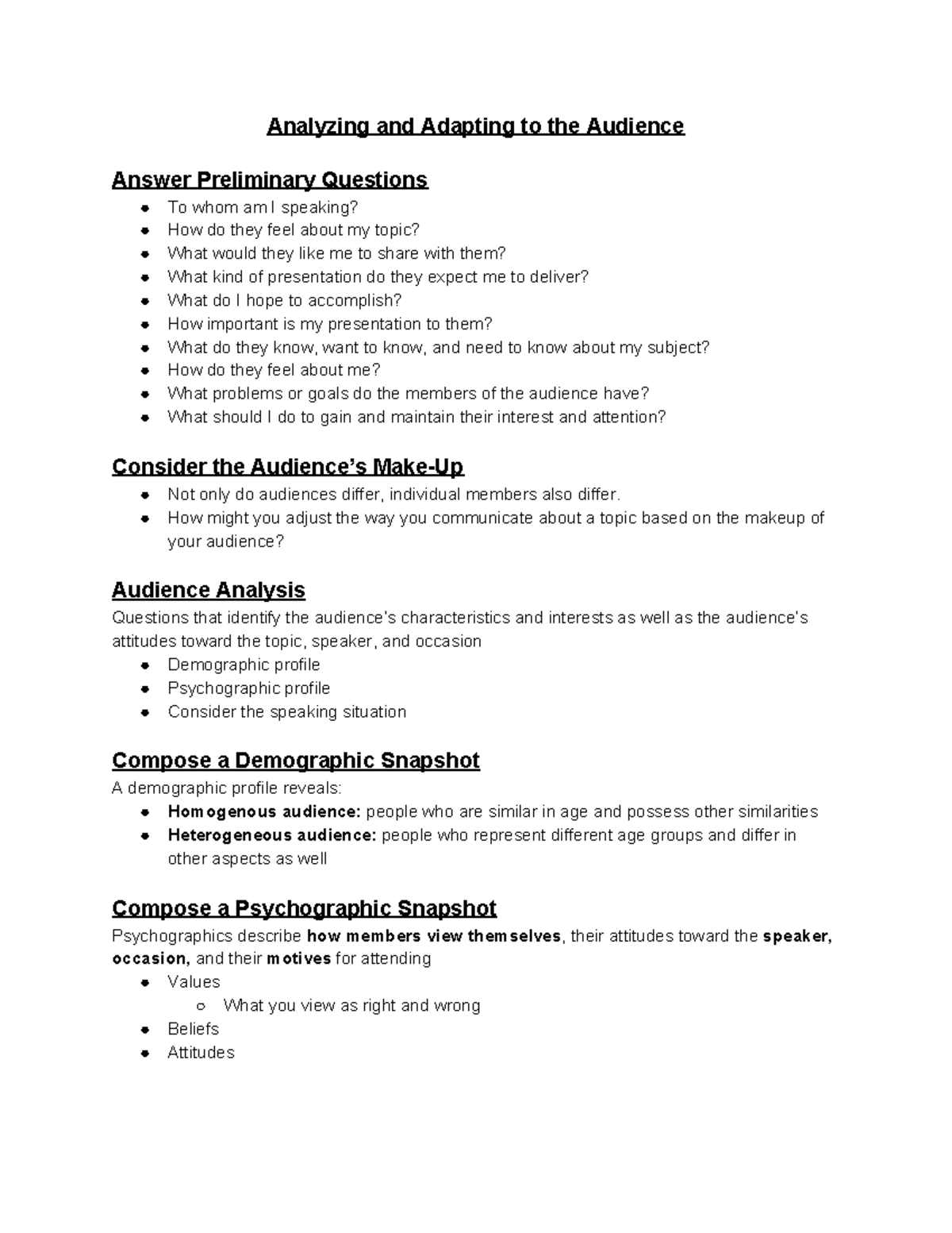 Ch. 5 - Lecture notes 5 - Analyzing and Adapting to the Audience Answer ...