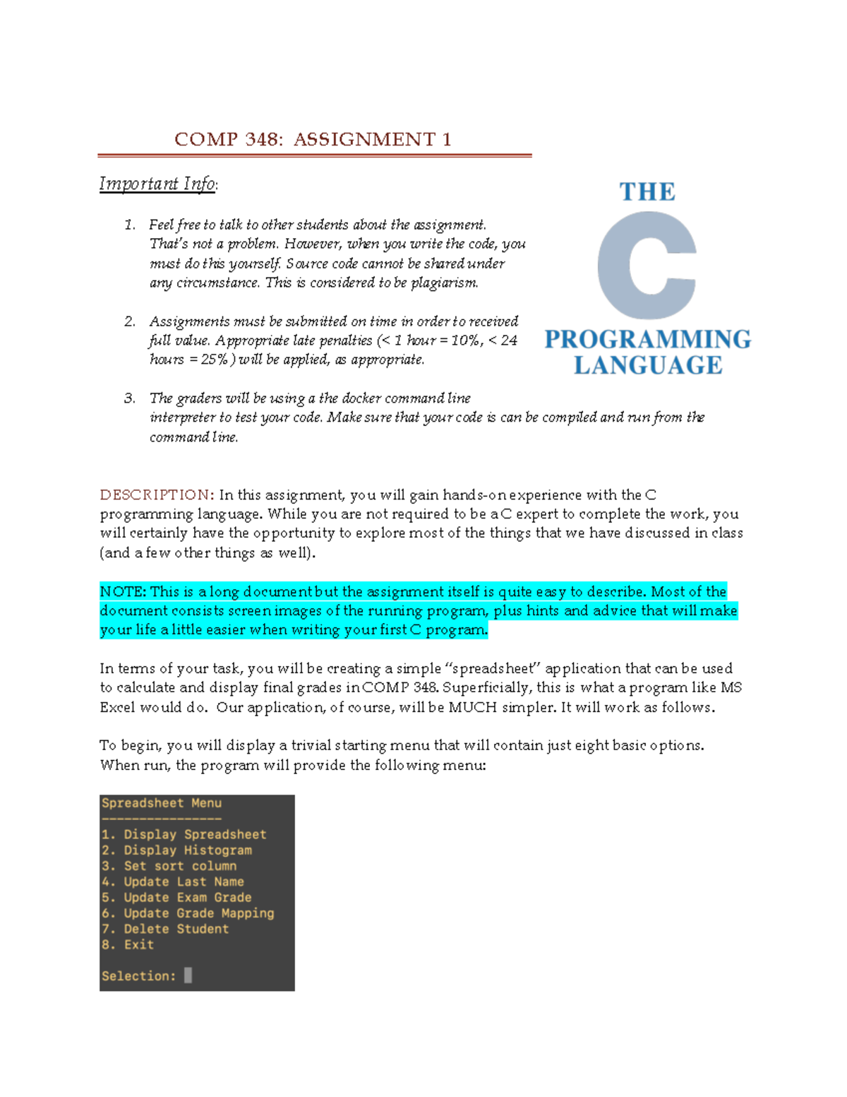 A1 - assignment in c - COMP 348: ASSIGNMENT 1 Important Info : Feel ...