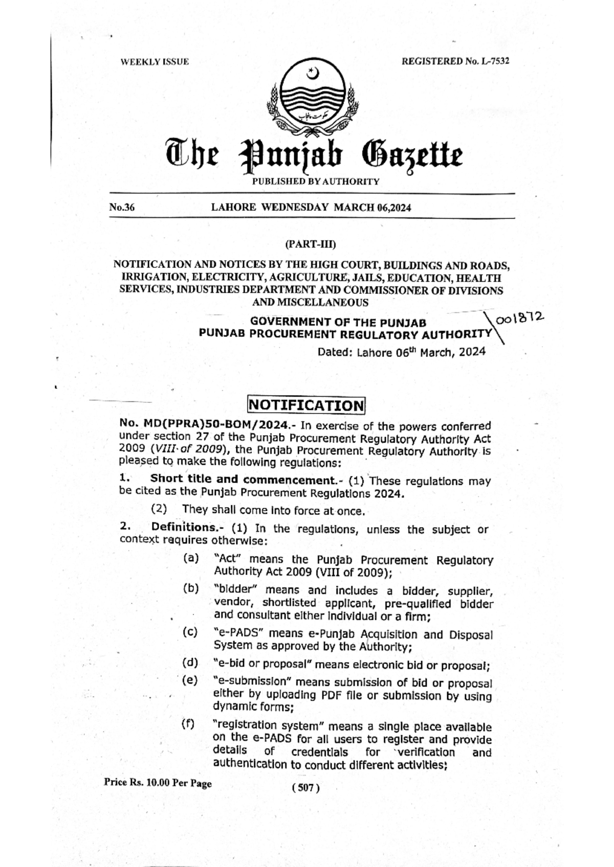 E-proc Regulations Rules-2024 - WEEKLY ISSUE REGISTERED No. The Punjab ...