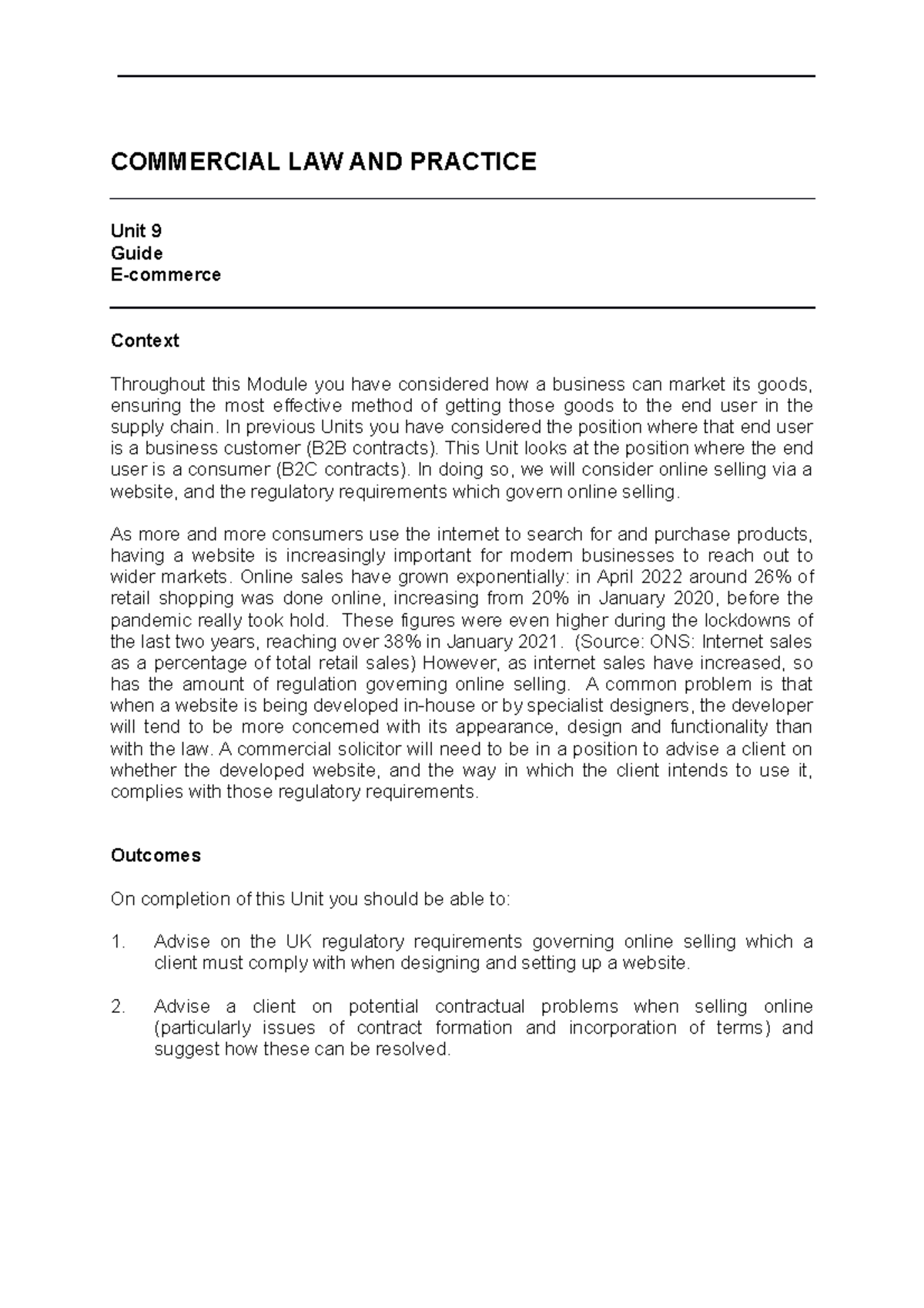 2223 comm ws09 ce01 guide - COMMERCIAL LAW AND PRACTICE Unit 9 Guide E ...