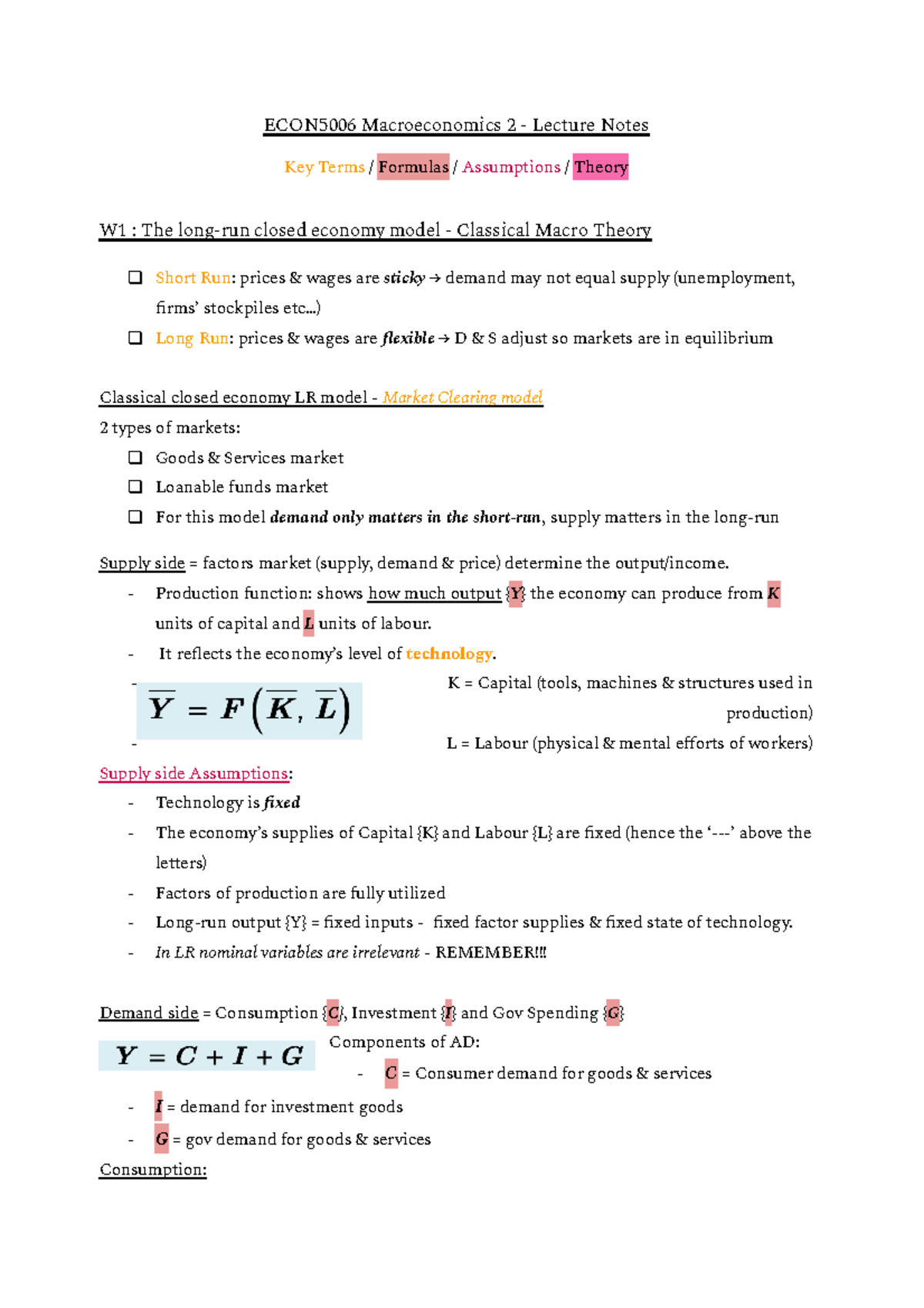 ECON5006 Macro 2 - Lecture notes 1-10 - ECON5006 Macroeconomics 2 ...