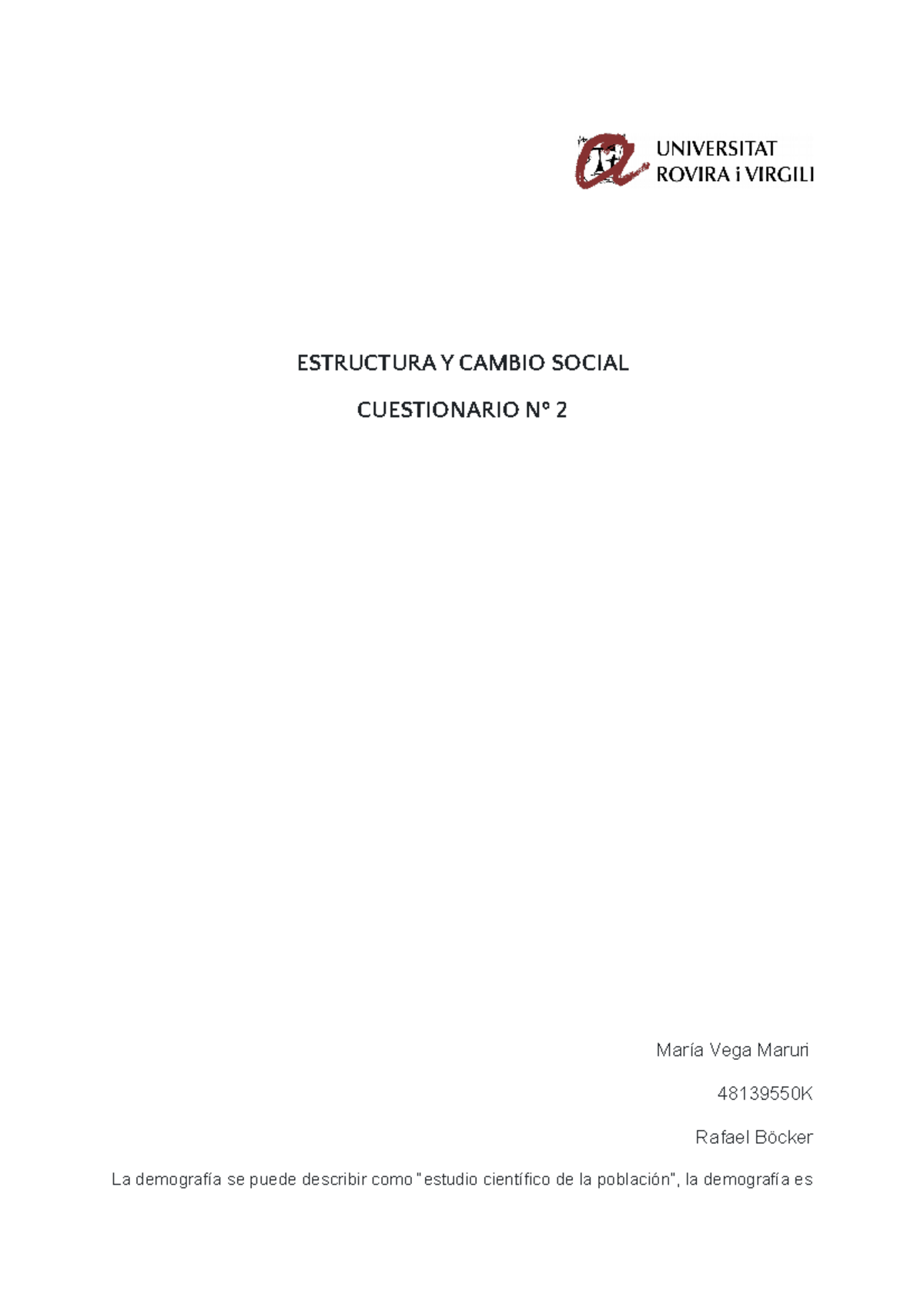 Cuestionario Nº 2 Estructura Y Cambio Social Cuestionario Nº 2 María