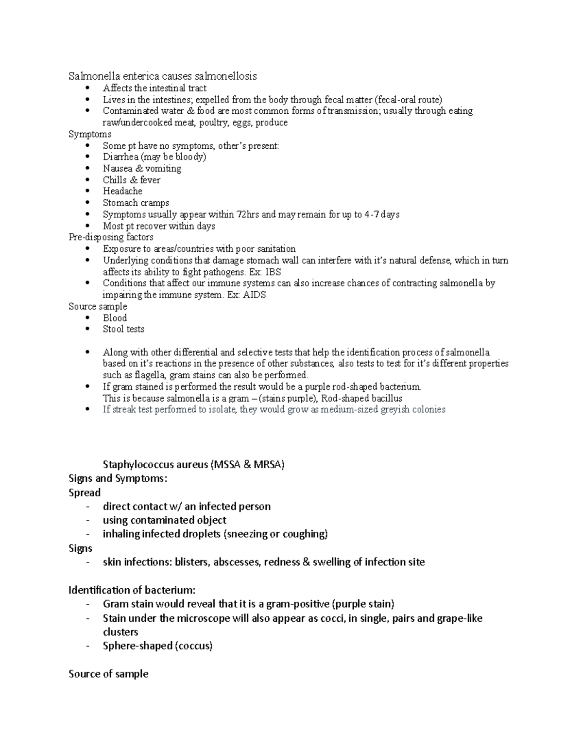 Bacteria chart - Salmonella enterica causes salmonellosis Affects the ...