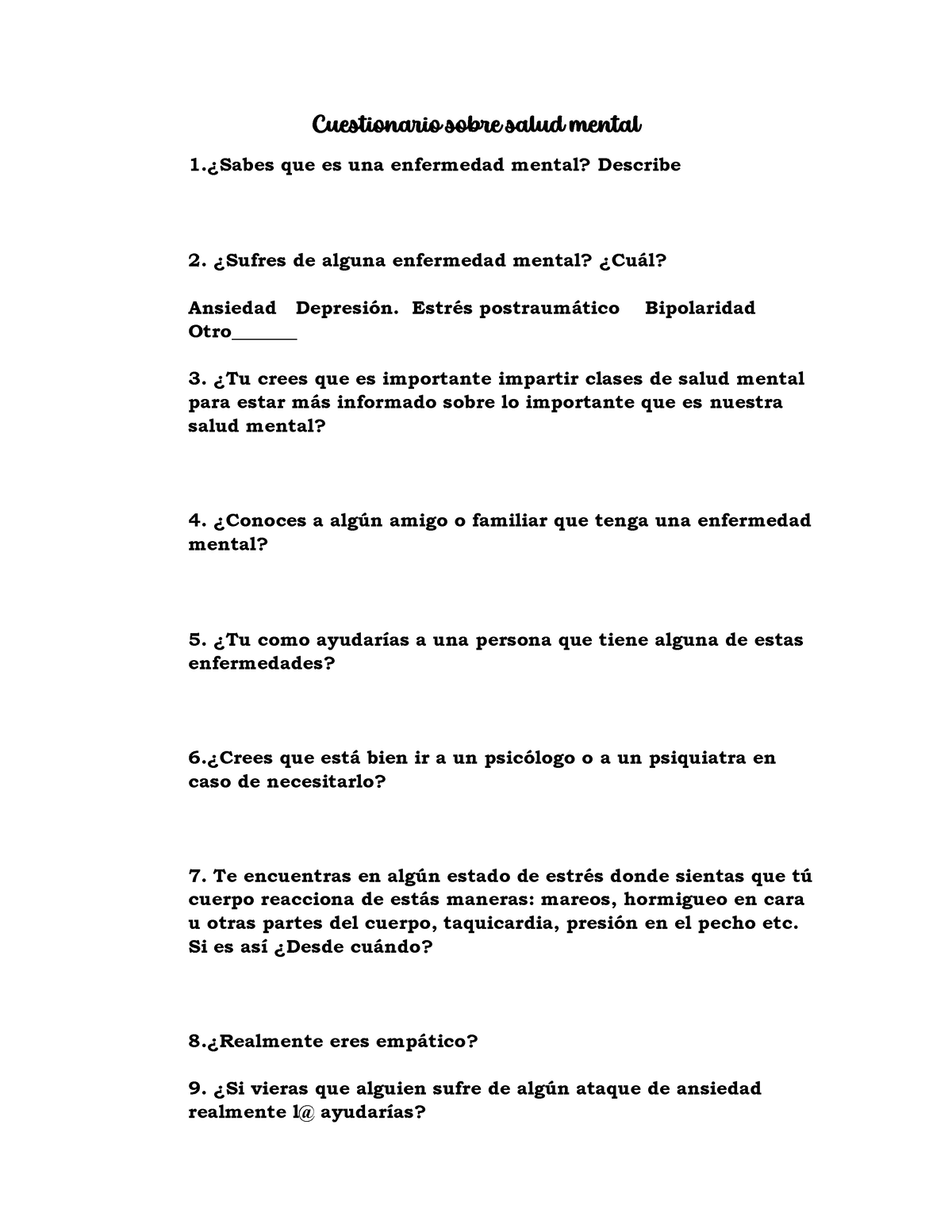 Salud Mental - Ayuda - Cuestionario Sobre Salud Mental 1.øSabes Que Es ...