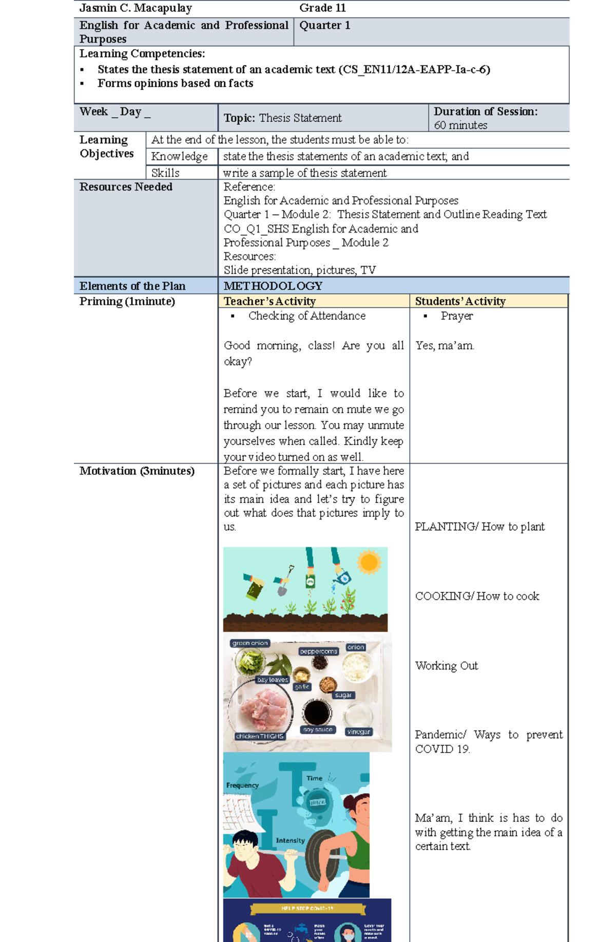 thesis statement module grade 11