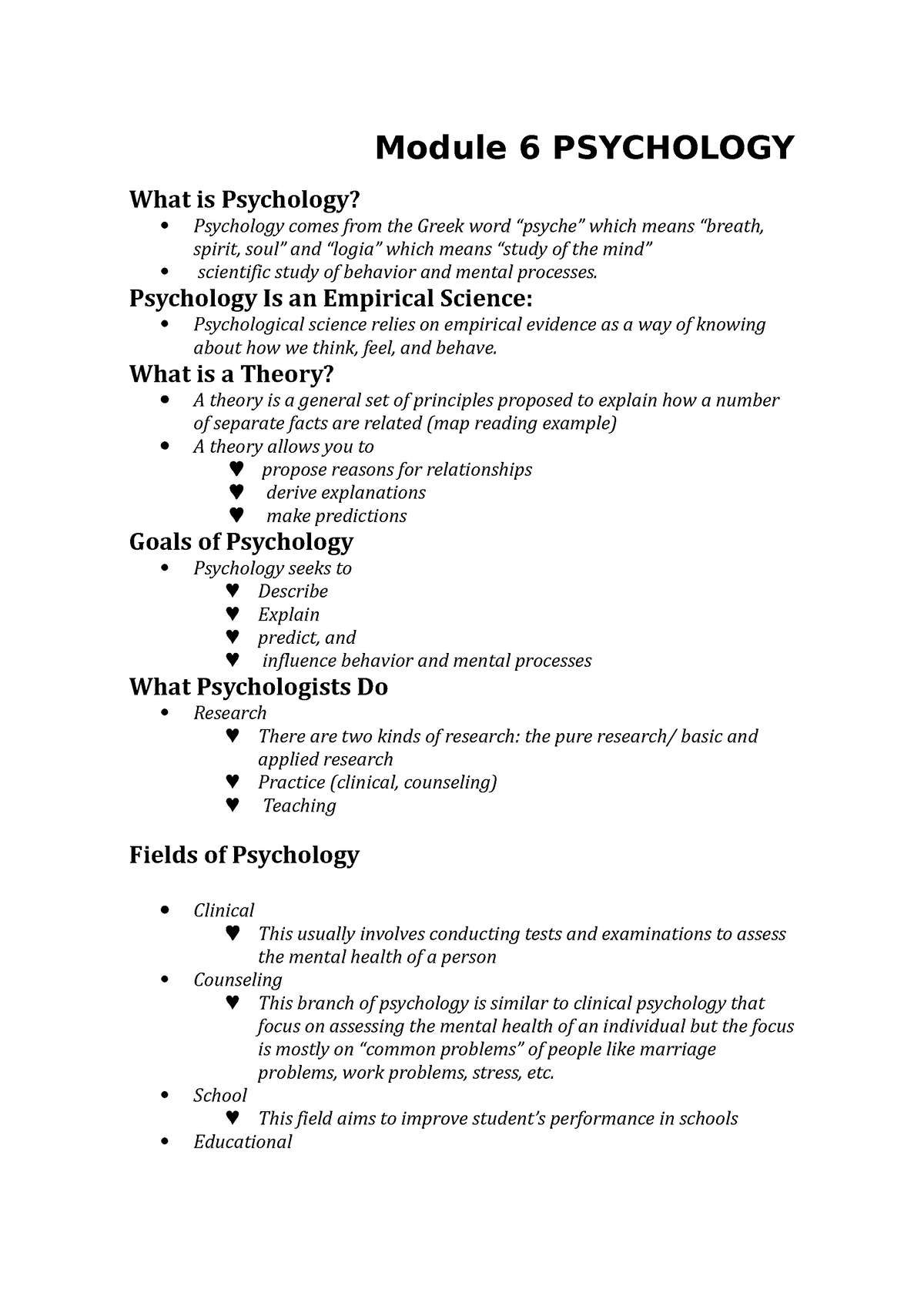 Module 6 Psychology - Notes - Module 6 PSYCHOLOGY What Is Psychology ...