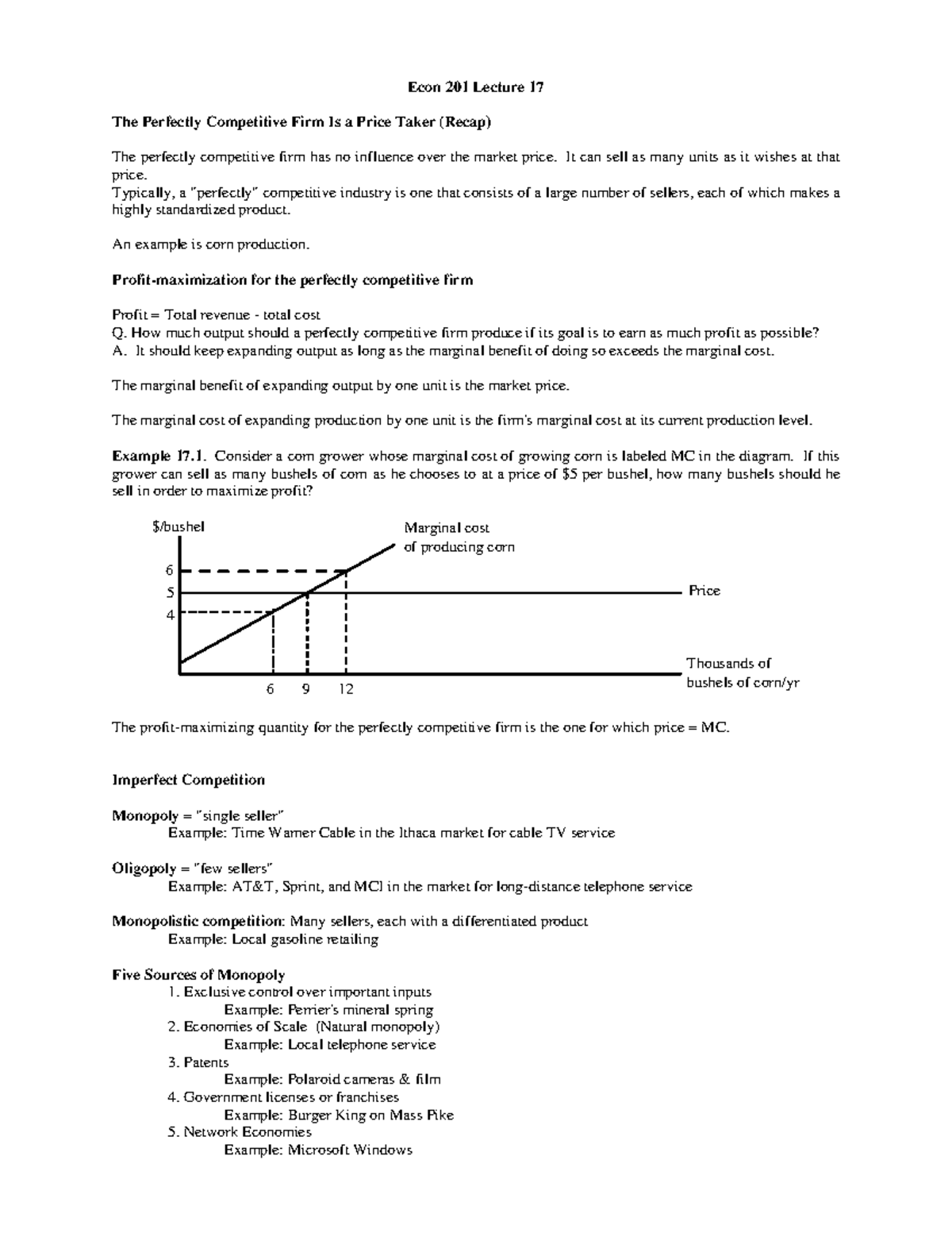 17 econ 201 - Lecture note 17 - Econ 201 Lecture 17 The Perfectly ...