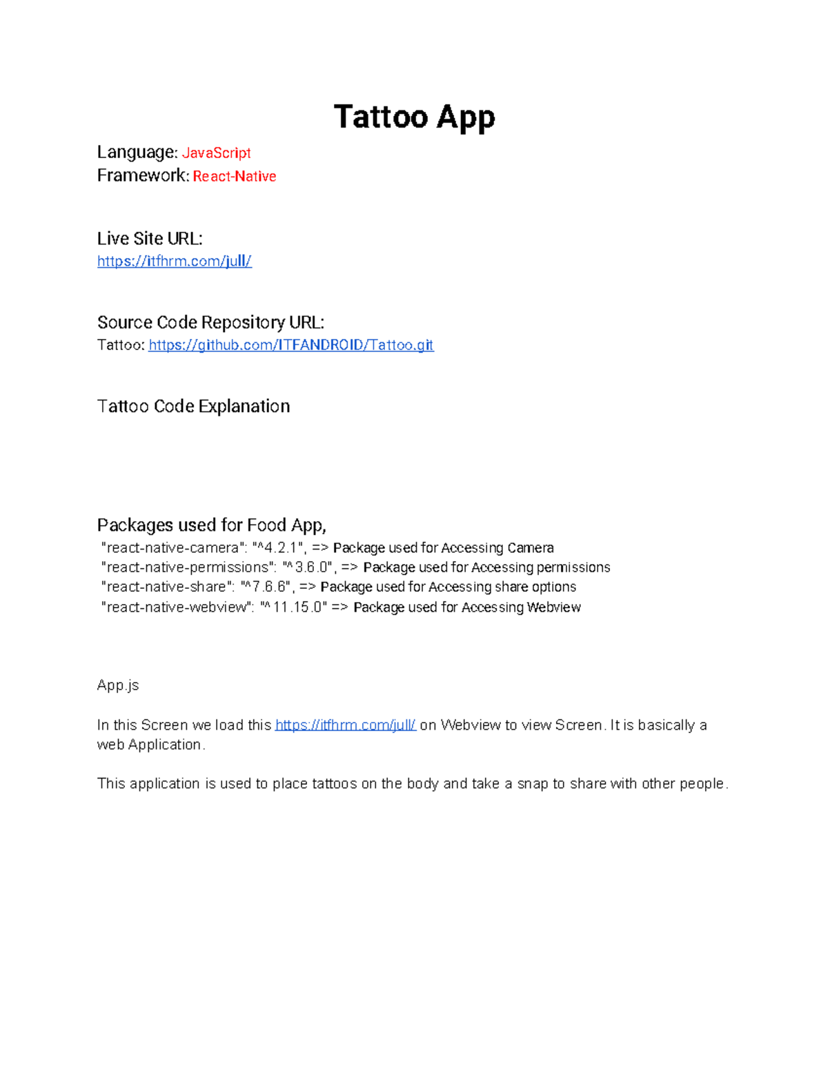 Tattoo App - Tattoo App Language: JavaScript Framework: React-Native ...