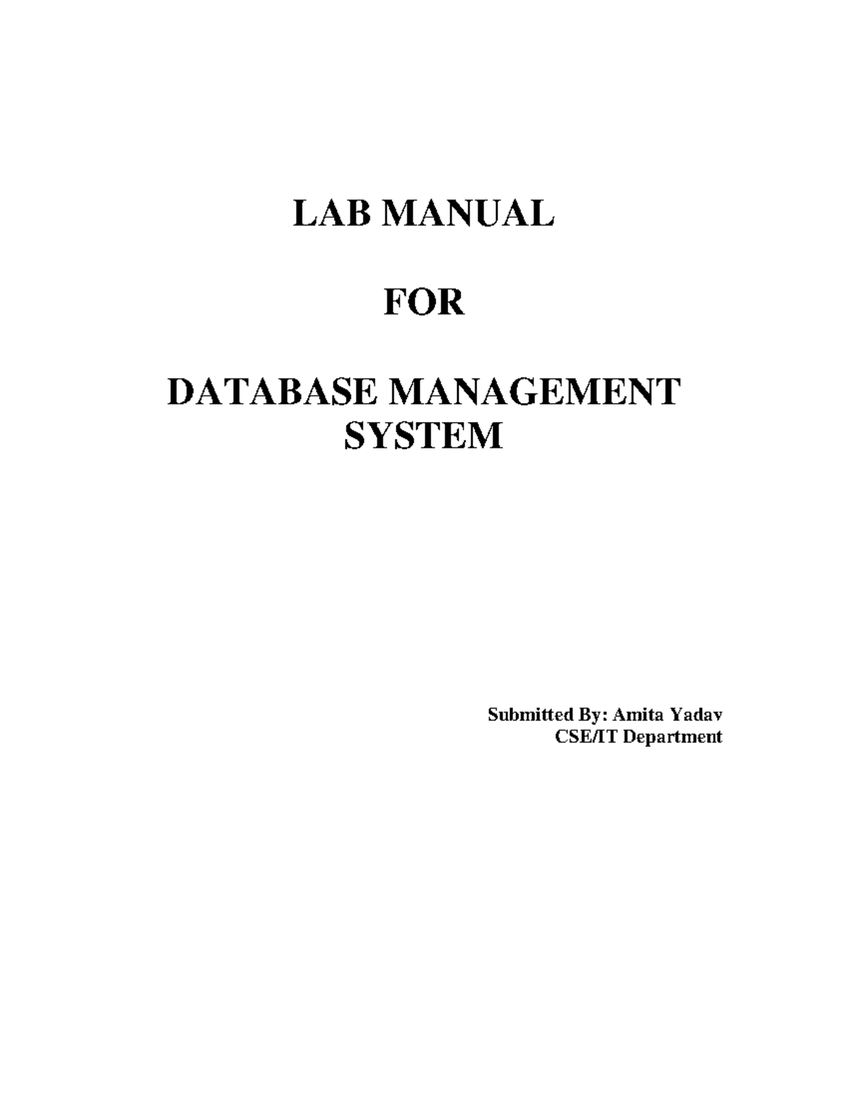 University of Mumbai DBMS Lab Manual LAB MANUAL FOR DATABASE