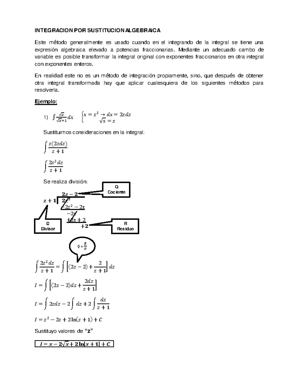 4 Integracion POR Sustitucion Algebraica - INTEGRACION POR SUSTITUCION ...