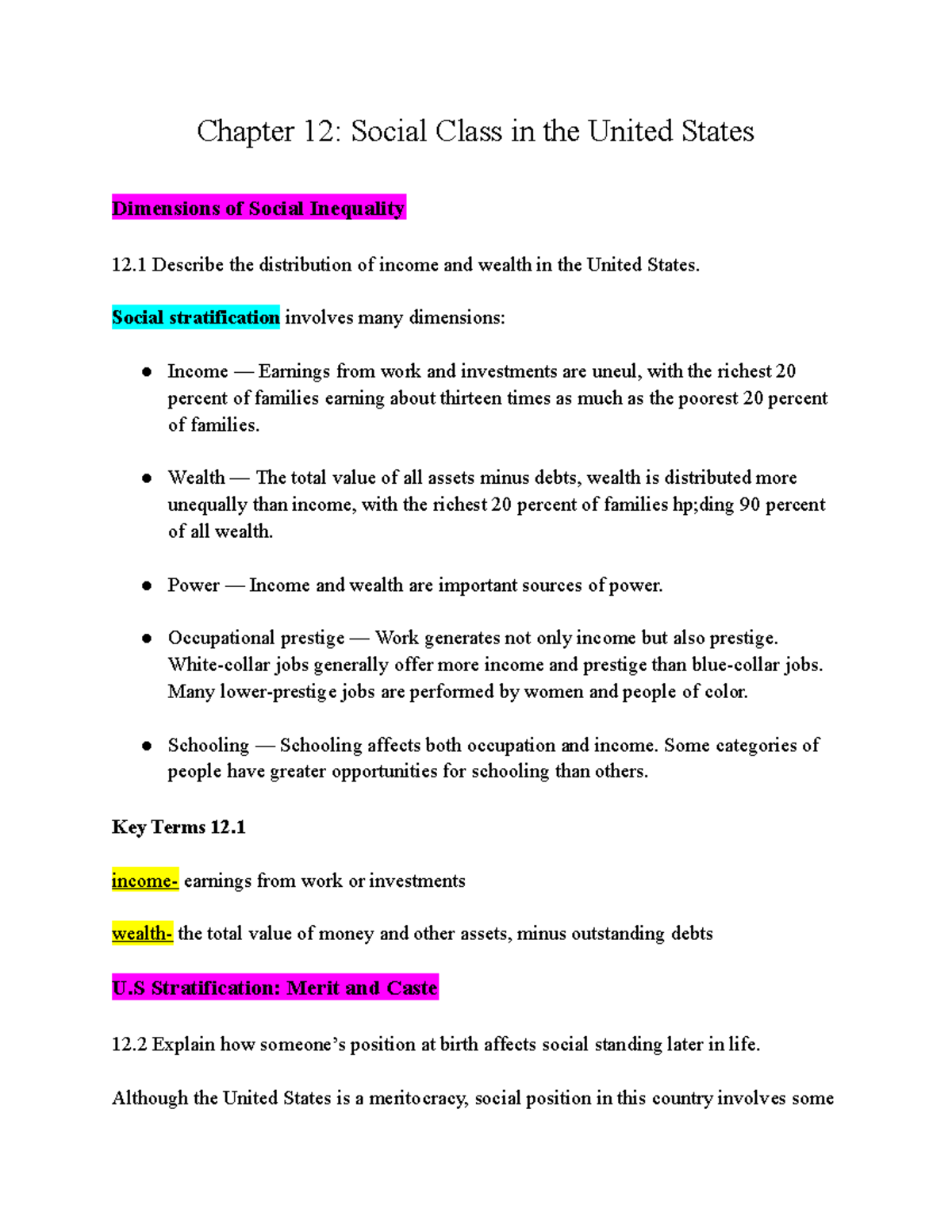 Chapter 12 Notes - Instructor: Richard Wiley Jr. - Chapter 12: Social ...