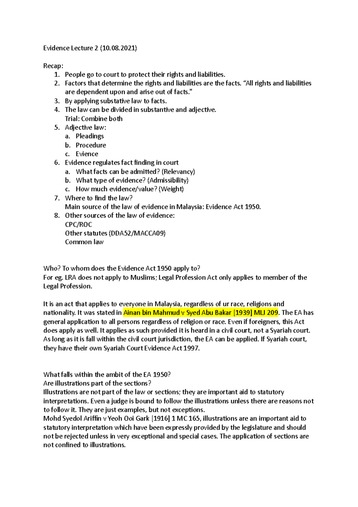 Evidence Lecture 2 Notes - Law Of Evidence I - MMU - Studocu