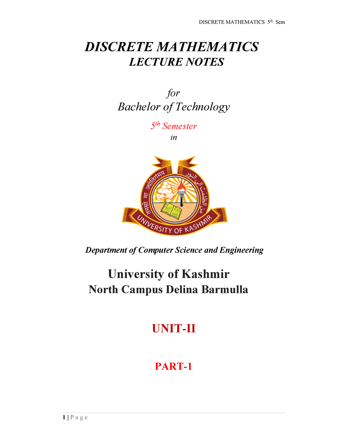 Discrete Mathematics 5th Sem UNIT 2 Part 1 - DISCRETE MATHEMATICS ...