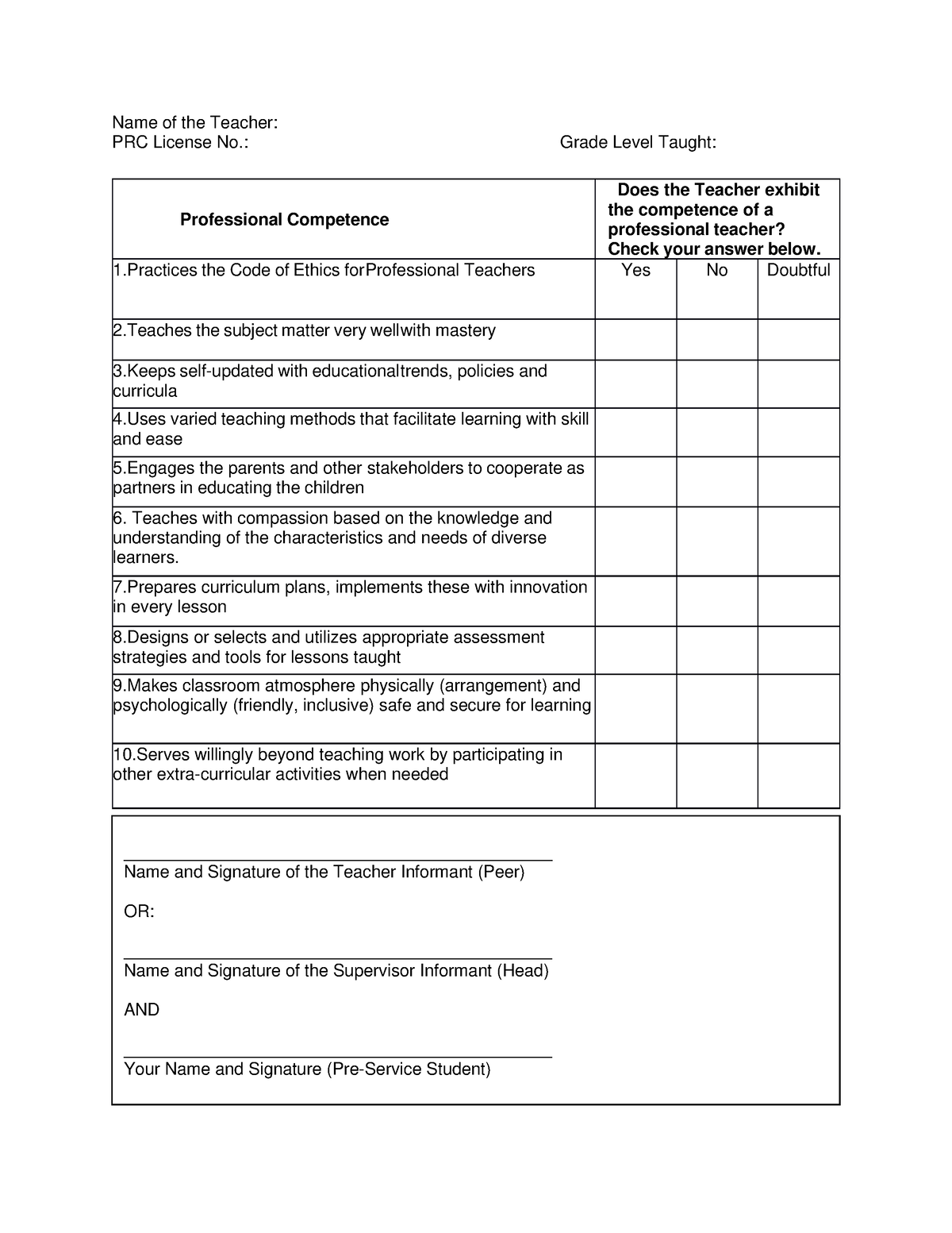 Pag 211 survey - Fs ! page 211 surivey form - Name of the Teacher: PRC ...