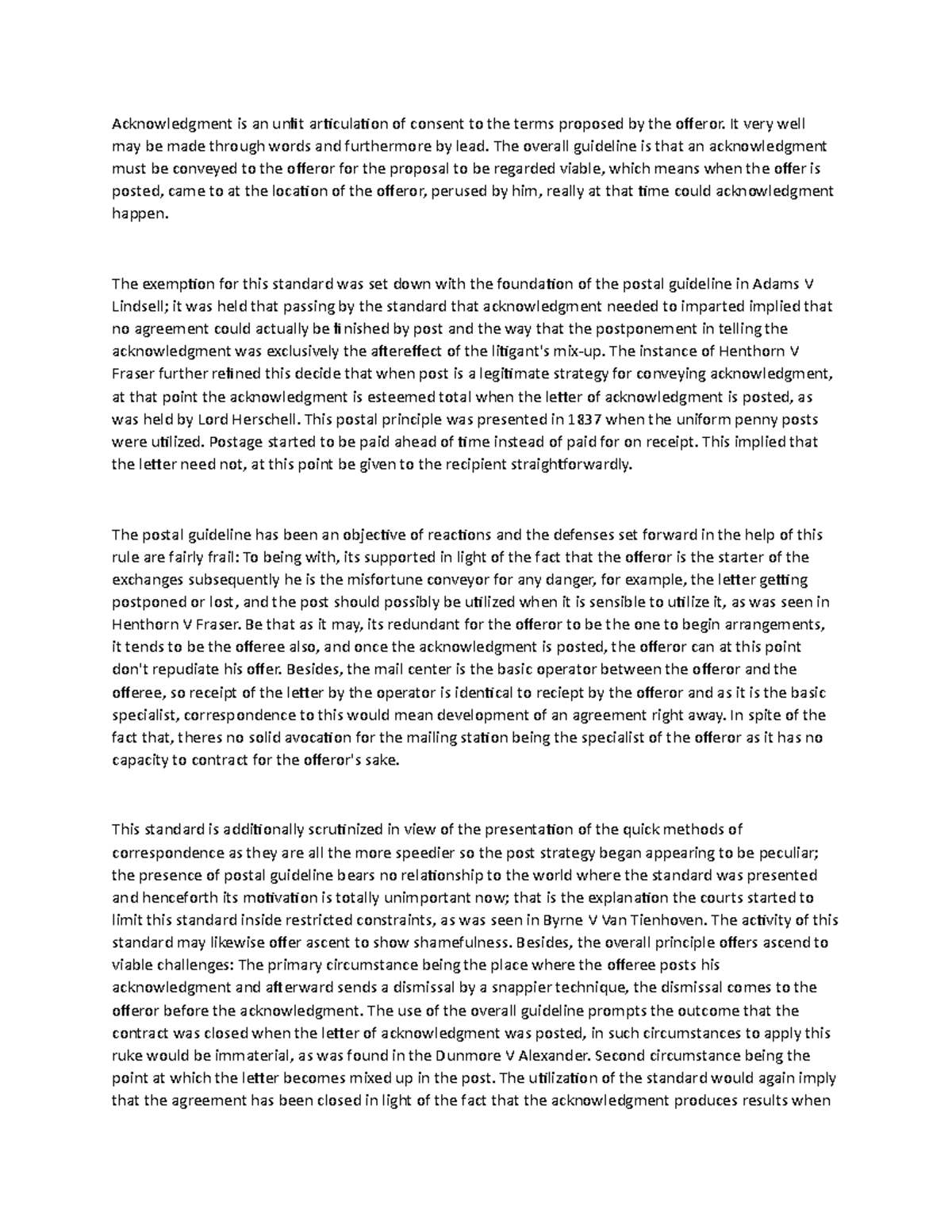 Contract Law Postal Rule LA1040 StuDocu