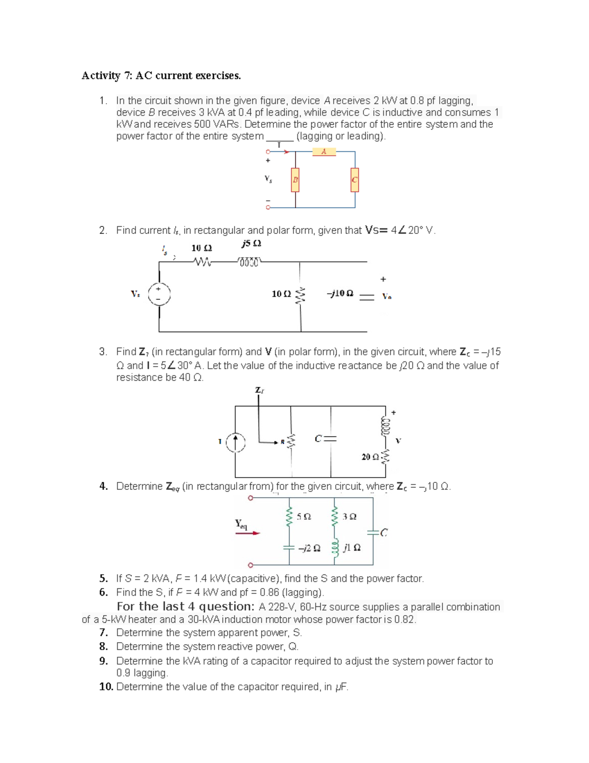 CA excercises - .o.ui - Activity 7: AC current exercises. In the ...