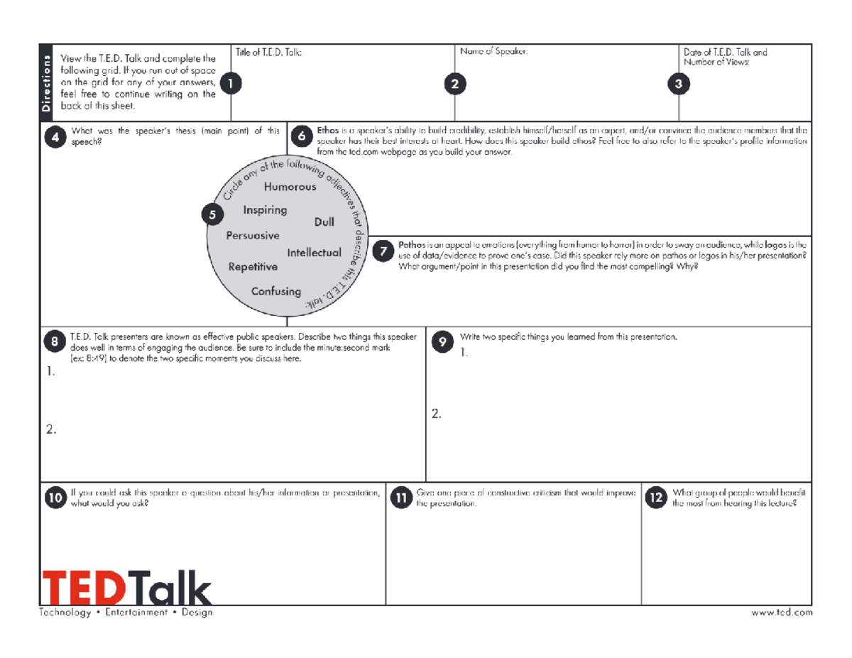 Ted Talk Analysis Worksheet Template - KKB180 - Studocu