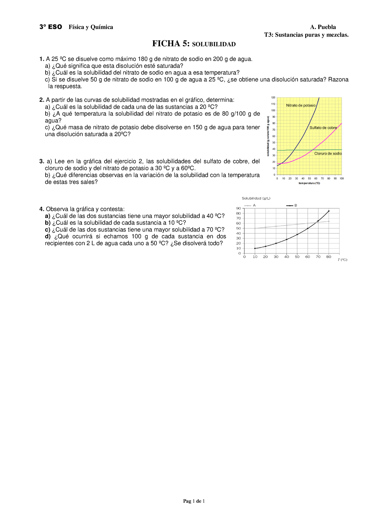 Solubilidad - Quimica - 3º ESO Física Y Química A. Puebla T3: Sustancias Puras Y Mezclas. FICHA ...