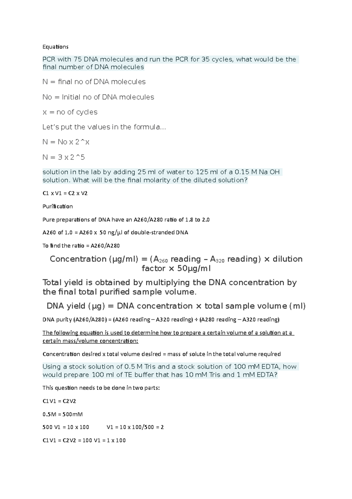 Lab calculations - A very simple document showing some of the ...