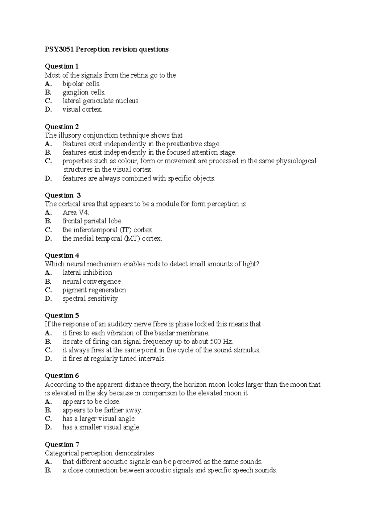Sample/practice exam 19 June 2019, questions - PSY3051 Perception ...