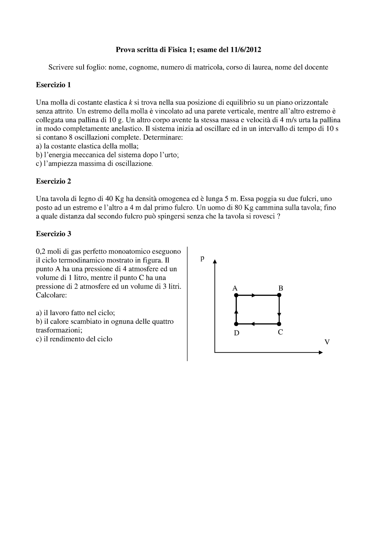 Fisica 1 Giugno 2012 - Esame Con Soluzioni - Prova Scritta Di Fisica 1 ...