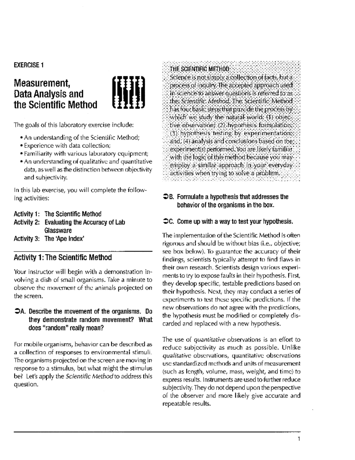 BIO+1L+Lab+Manual+Exercise+1 - EXERCISE 1 Measurement, Data Analysis ...