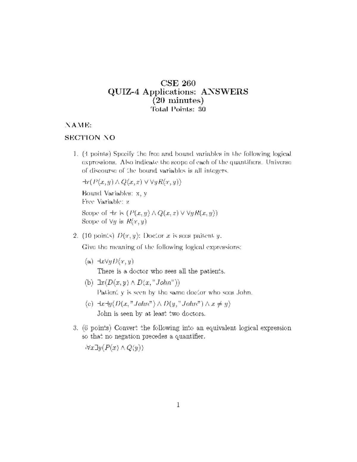 Quiz 4 Answers - CSE 260 - MSU - StuDocu