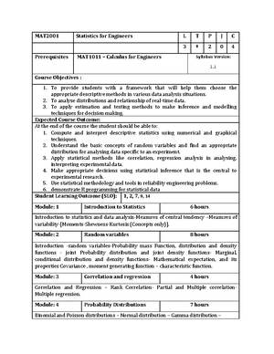 Syllabus for statistics for engineers course in VIT Vellore - Course ...