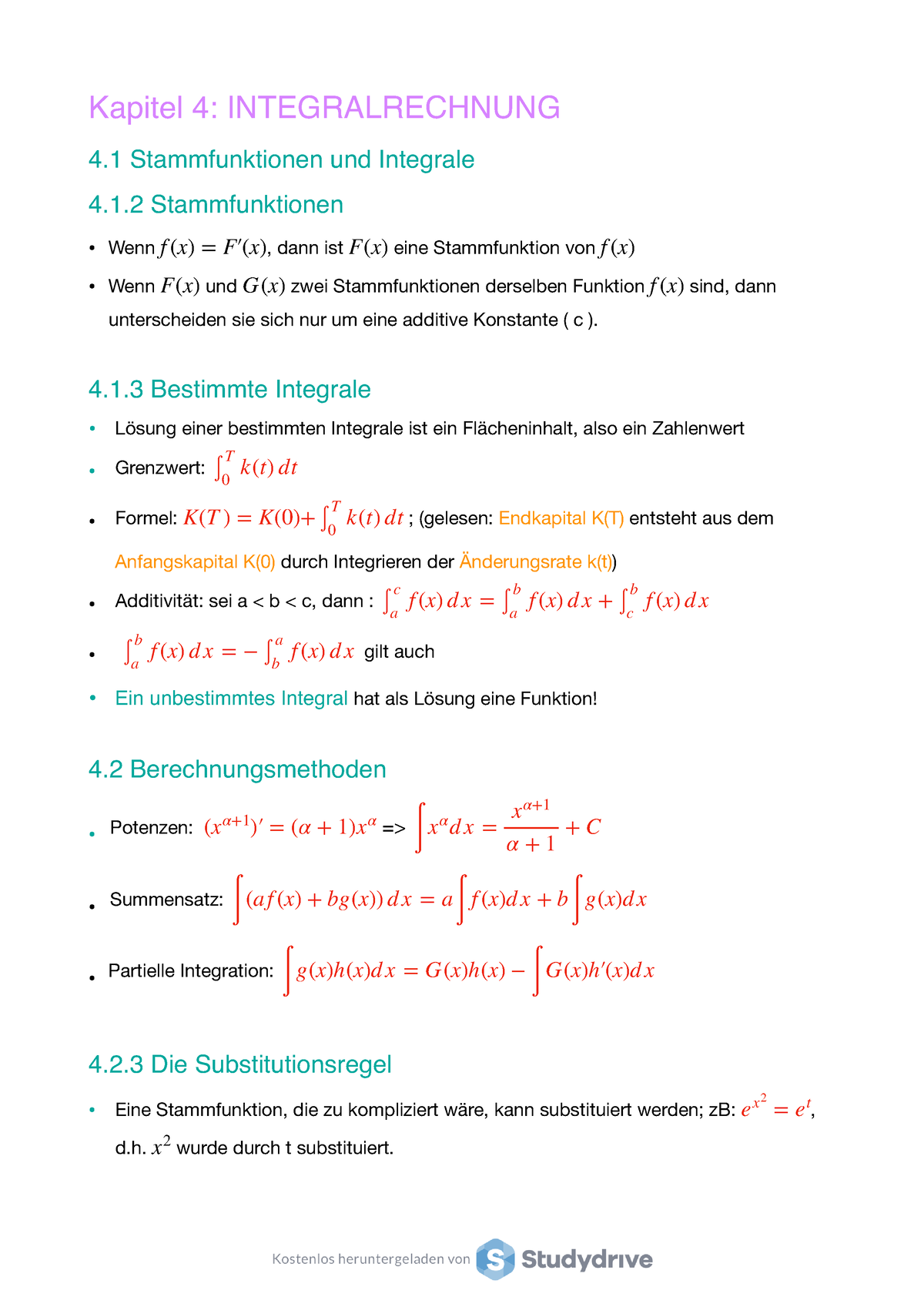 Integralrechnung - Kapitel 4: INTEGRALRECHNUNG 4 Stammfunktionen Und ...