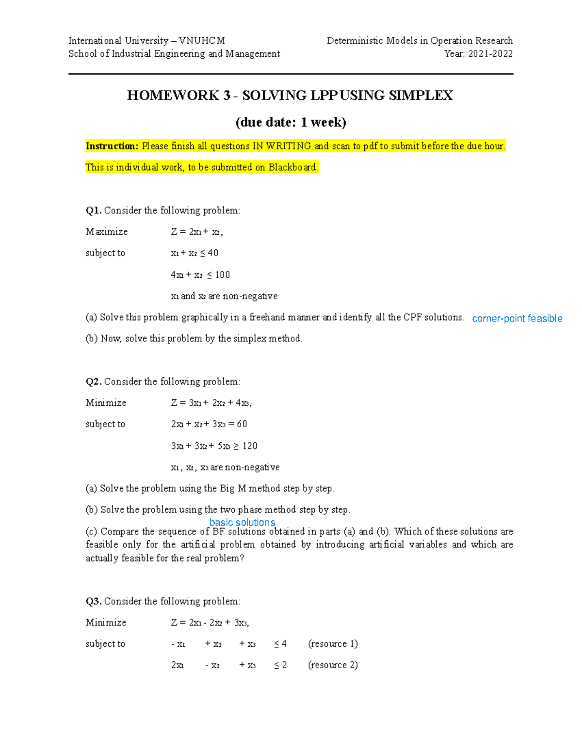 HW3 - Simplex Method - OR Homework 3 - School of Industrial Engineering ...