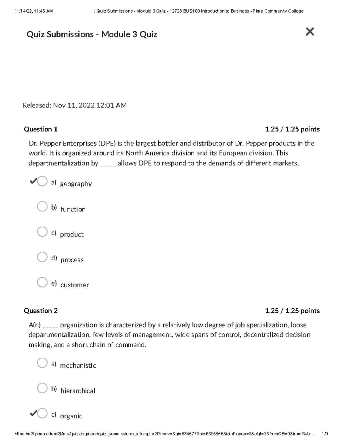 Quiz Submissions - Module 3 Quiz - 12723 BUS100 Introduction to Business -  Pima Community College - Studocu