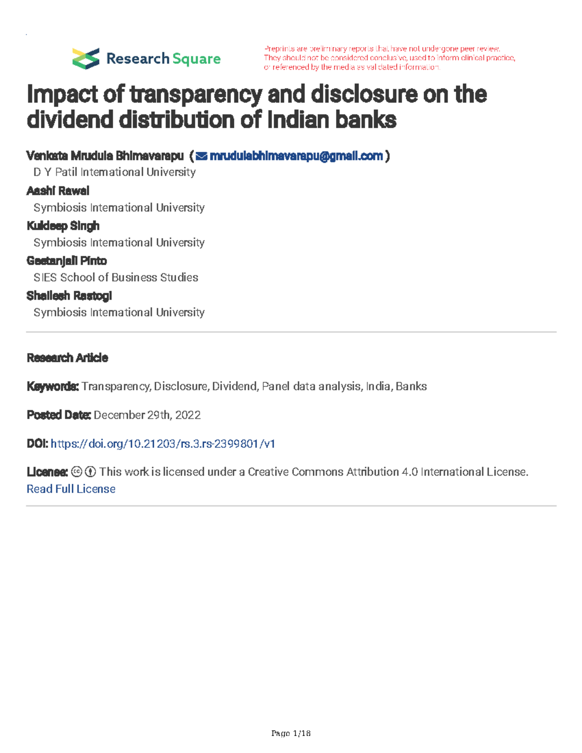 Impact of transparency and disclosure on - 21203/rs.3.rs-2399801/v ...