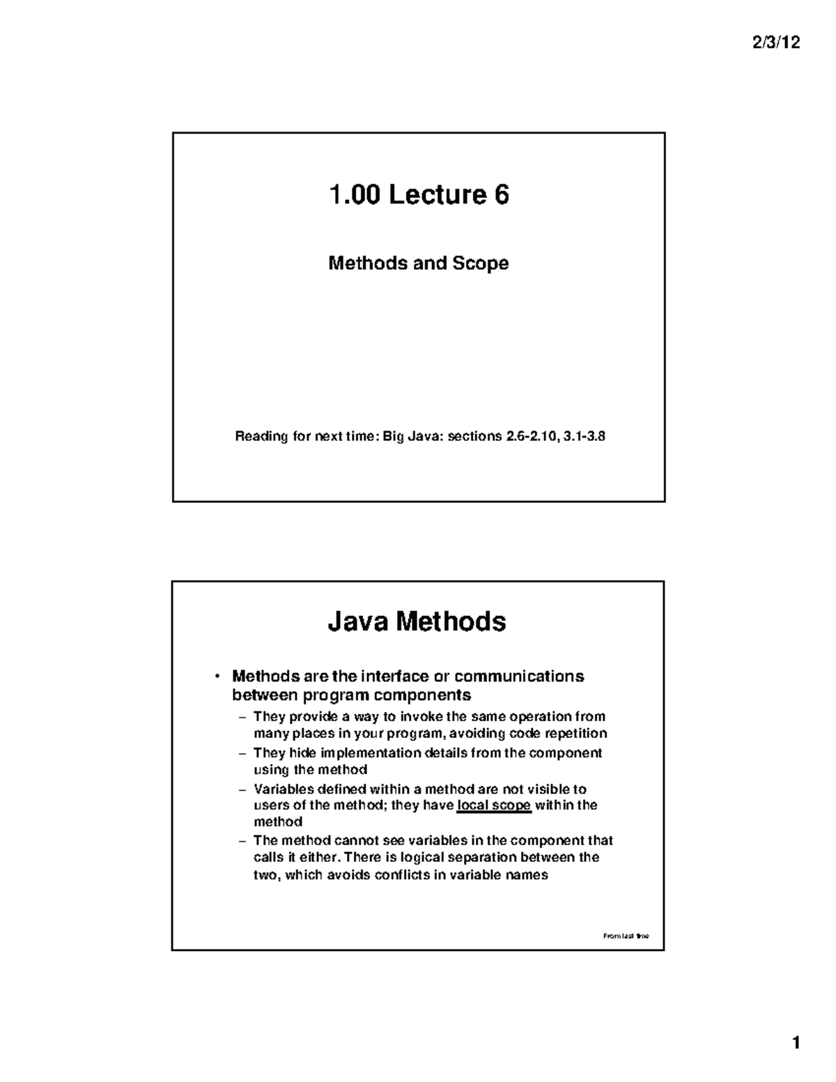 Lecture 6 Methods and Scope - Studocu