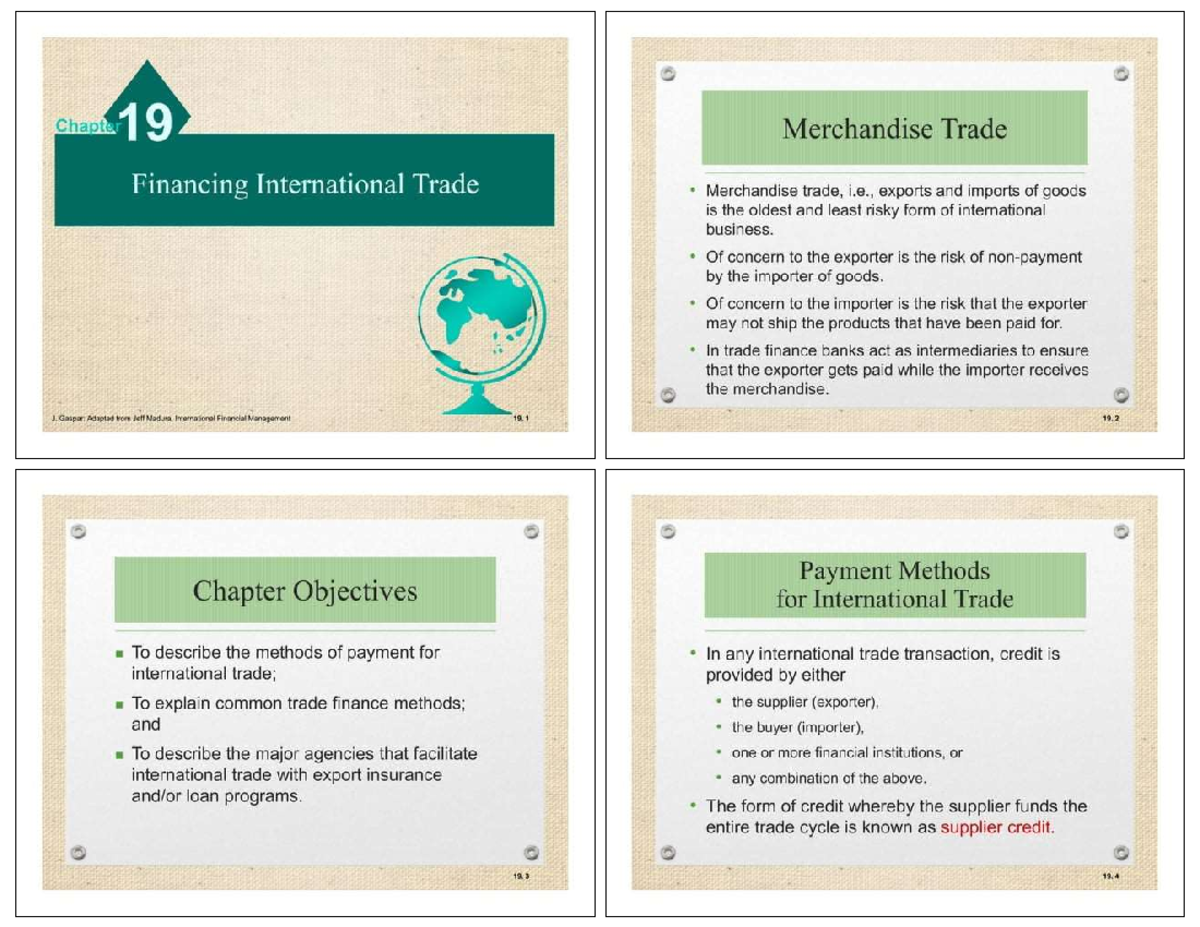 Ch 19 Financing International Trade - Financial Risk Management - Studocu
