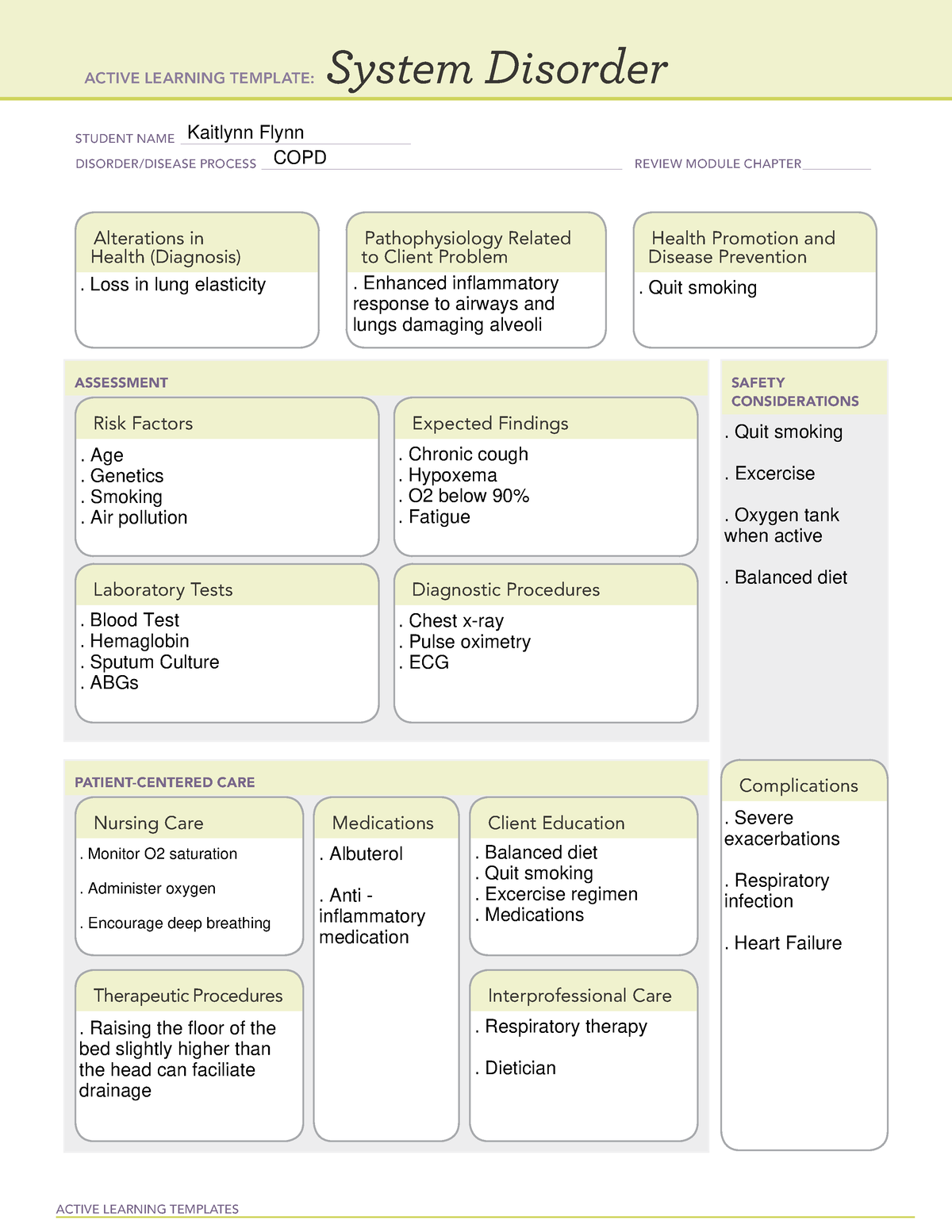 ATI System Disorder COPD ACTIVE LEARNING TEMPLATES System Disorder