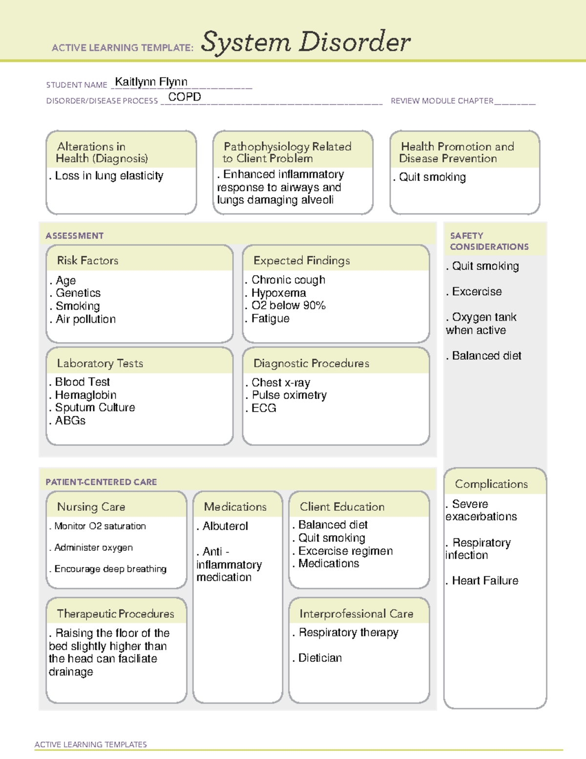 ATI System Disorder COPD ACTIVE LEARNING TEMPLATES System Disorder 