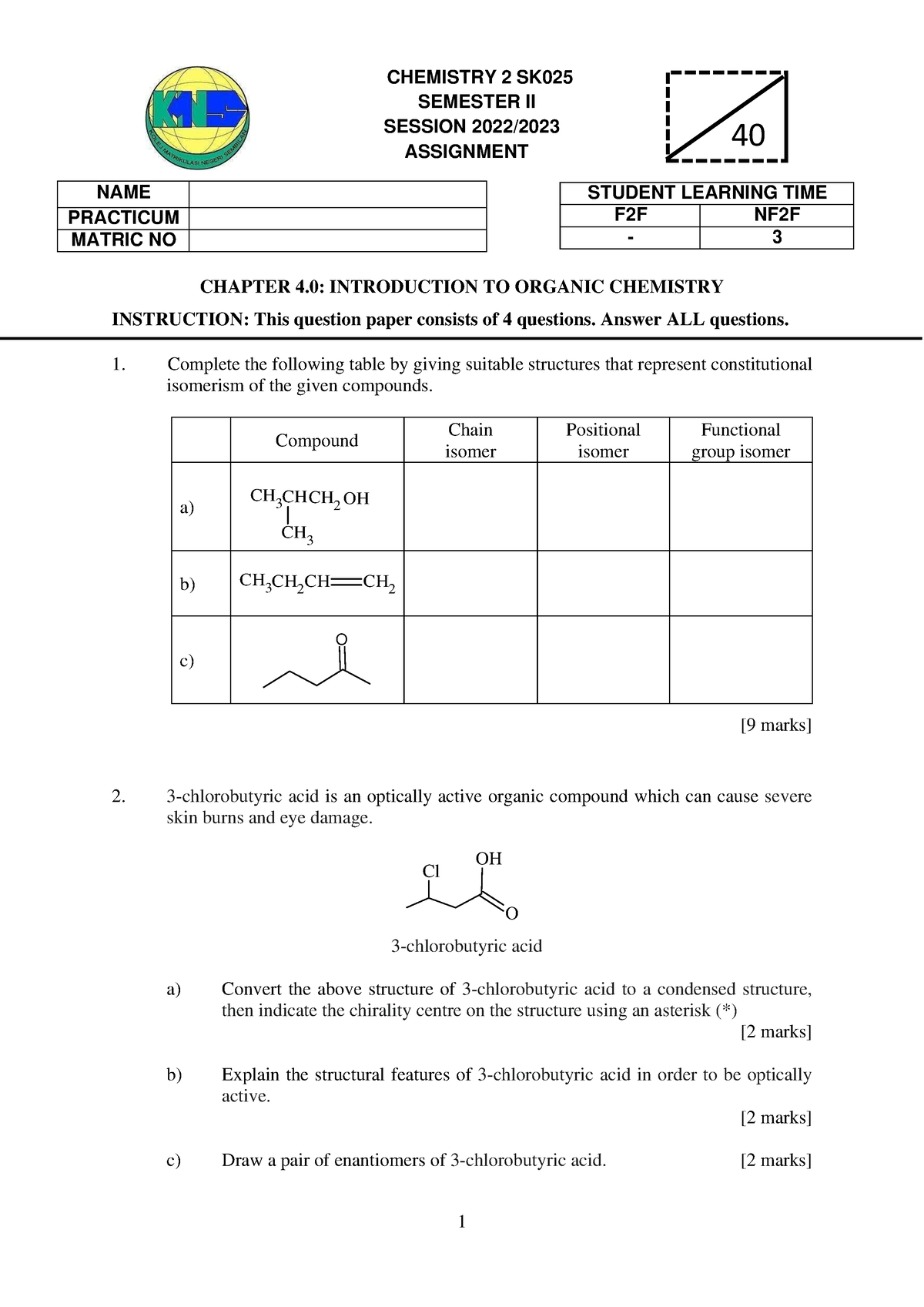 assignment chemistry sk025