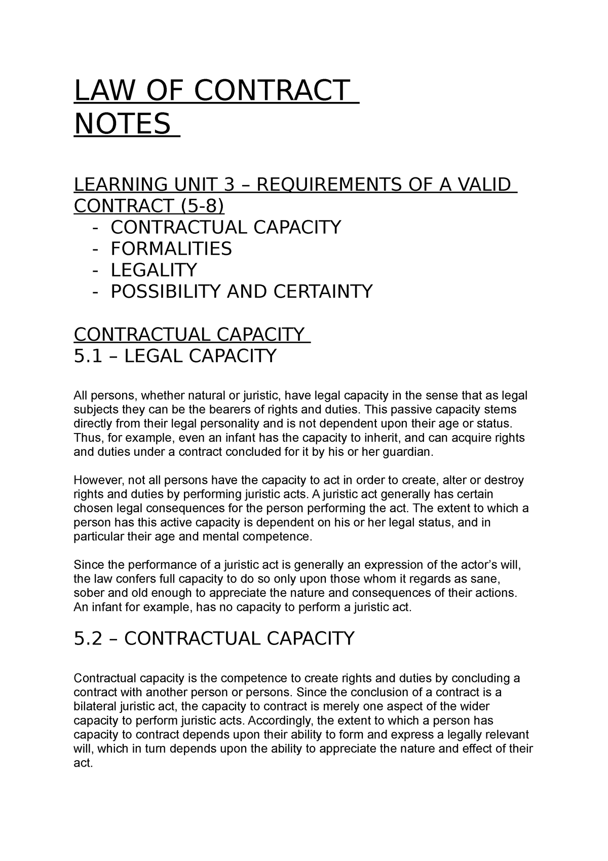 LAW OF Contract Study Notes - LACO6211 - Studocu