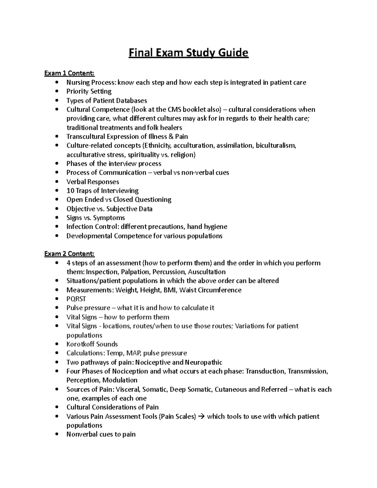 RN 200 Final Exam Study Guide - Final Exam Study Guide Exam 1 Content ...