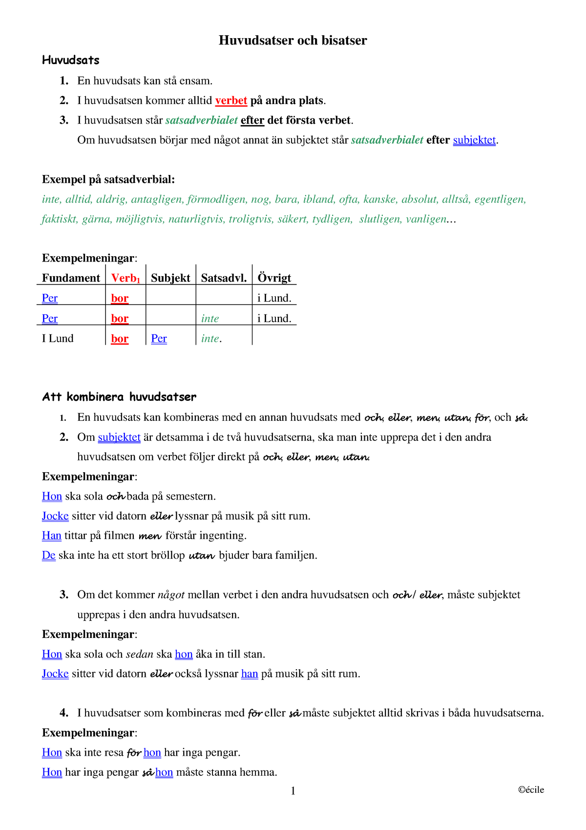 Huvudsatser Och Bisatser - 1 ©écile Huvudsatser Och Bisatser Huvudsats ...