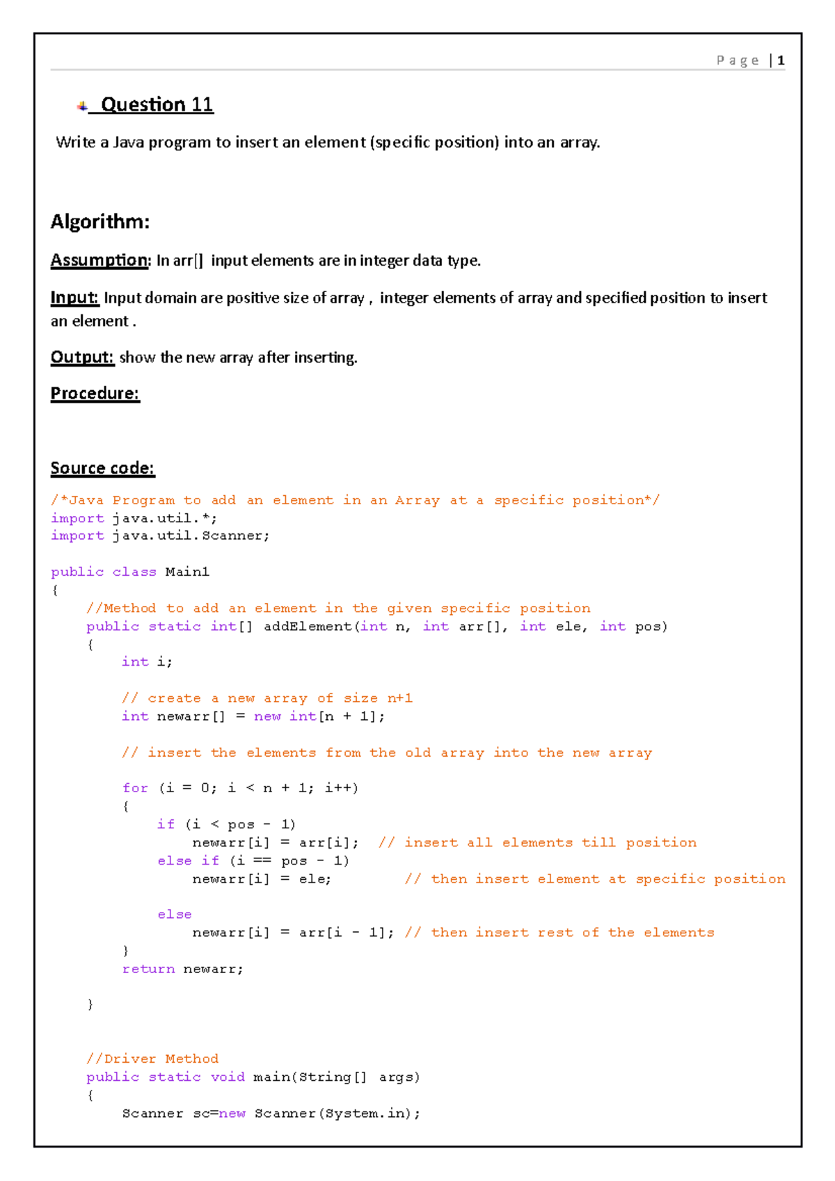 Question 11 - lkjm - P a g e | 1 Question 11 Write a Java program to ...