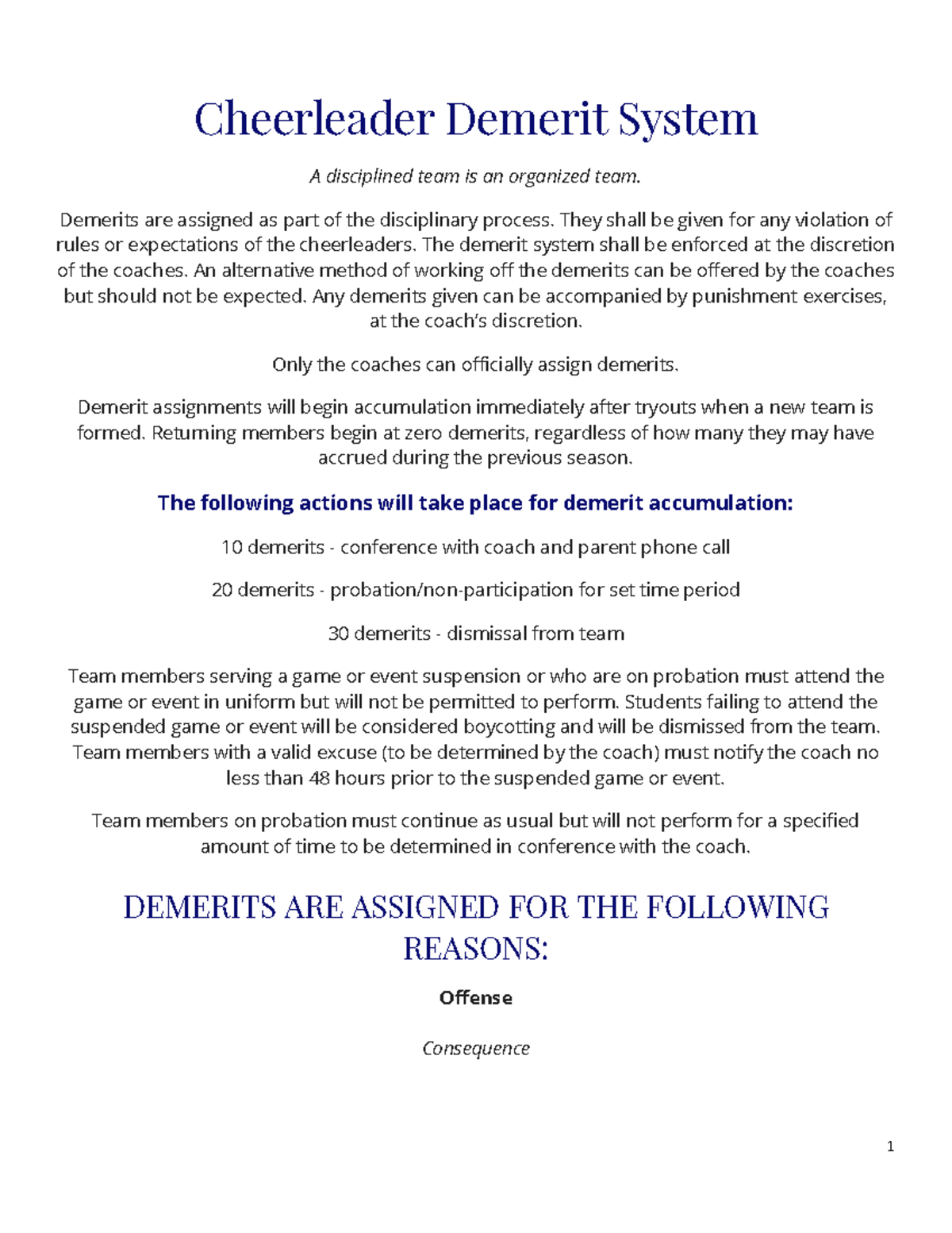 FMS Cheer Demerit System - Cheerleader Demerit System A disciplined ...