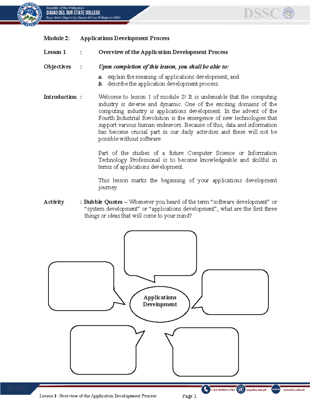 Lesson 1 Overview of the Application Development Process - Module 2 ...