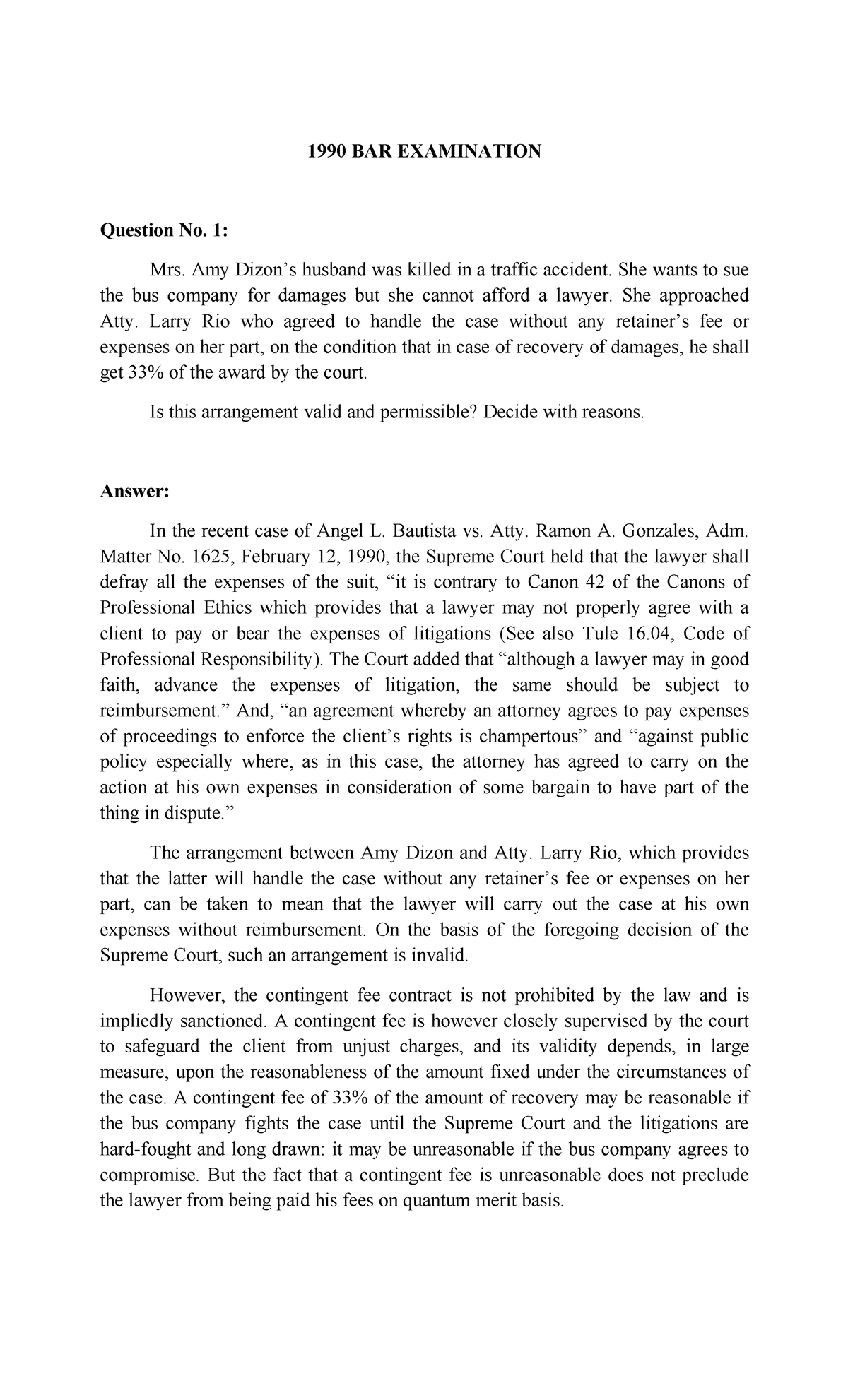 Philippine Bar Exams Legal Ethics Questi 1990 BAR EXAMINATION